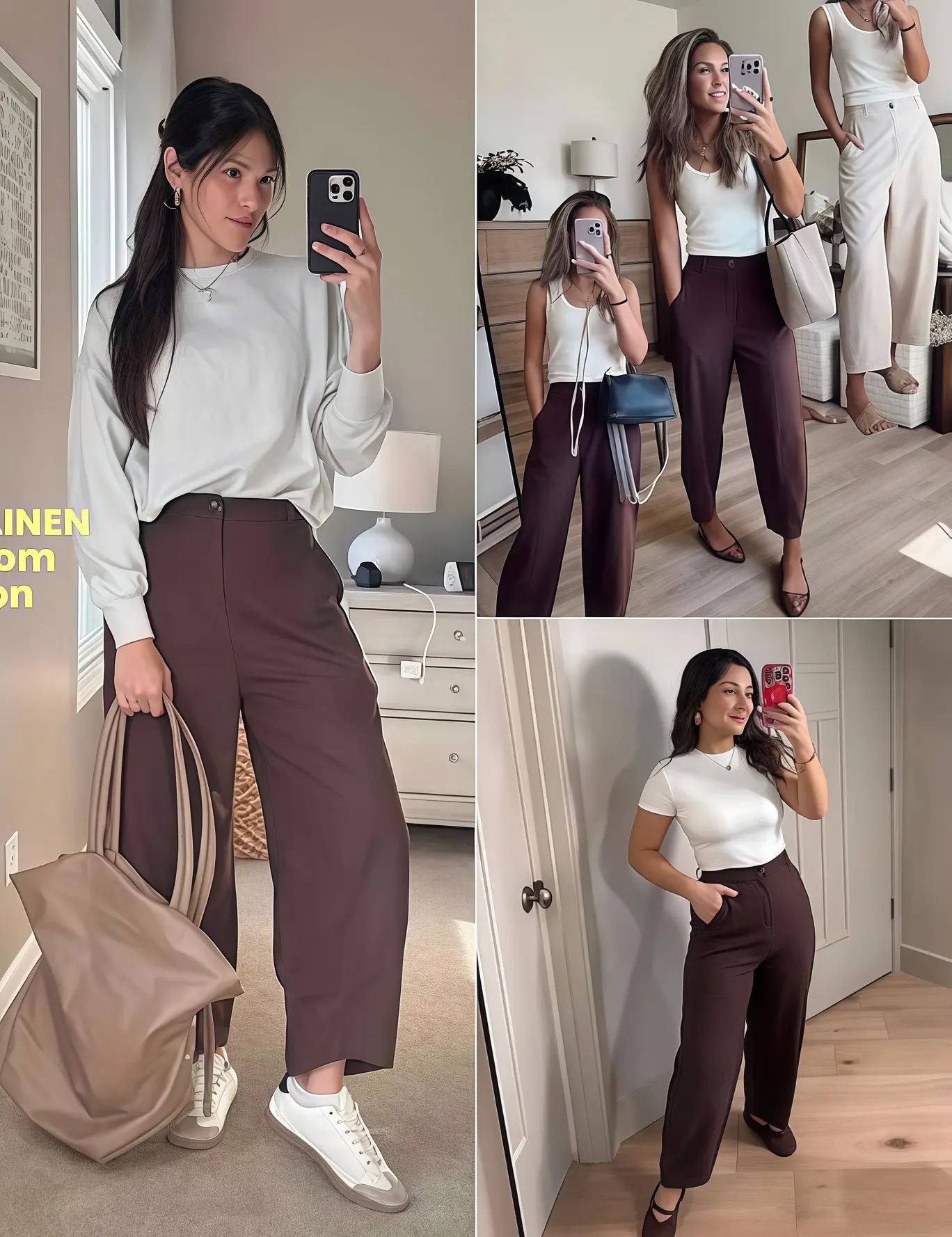 Women's High Waist Linen Blend Wide Leg Pants Casual Baggy Pull On Summer Trousers with Pockets & Zipper
