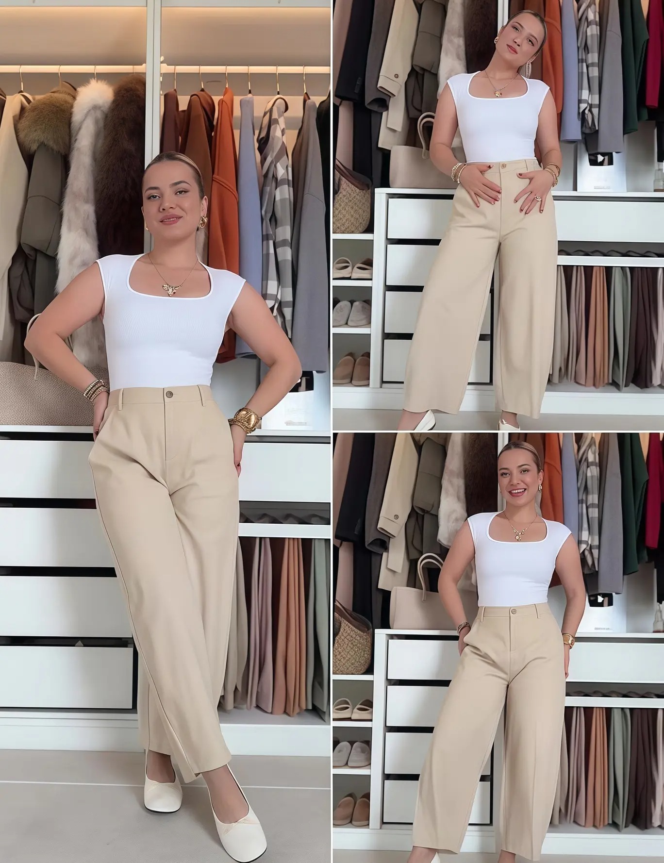 Women's High Waist Linen Blend Wide Leg Pants Casual Baggy Pull On Summer Trousers with Pockets & Zipper