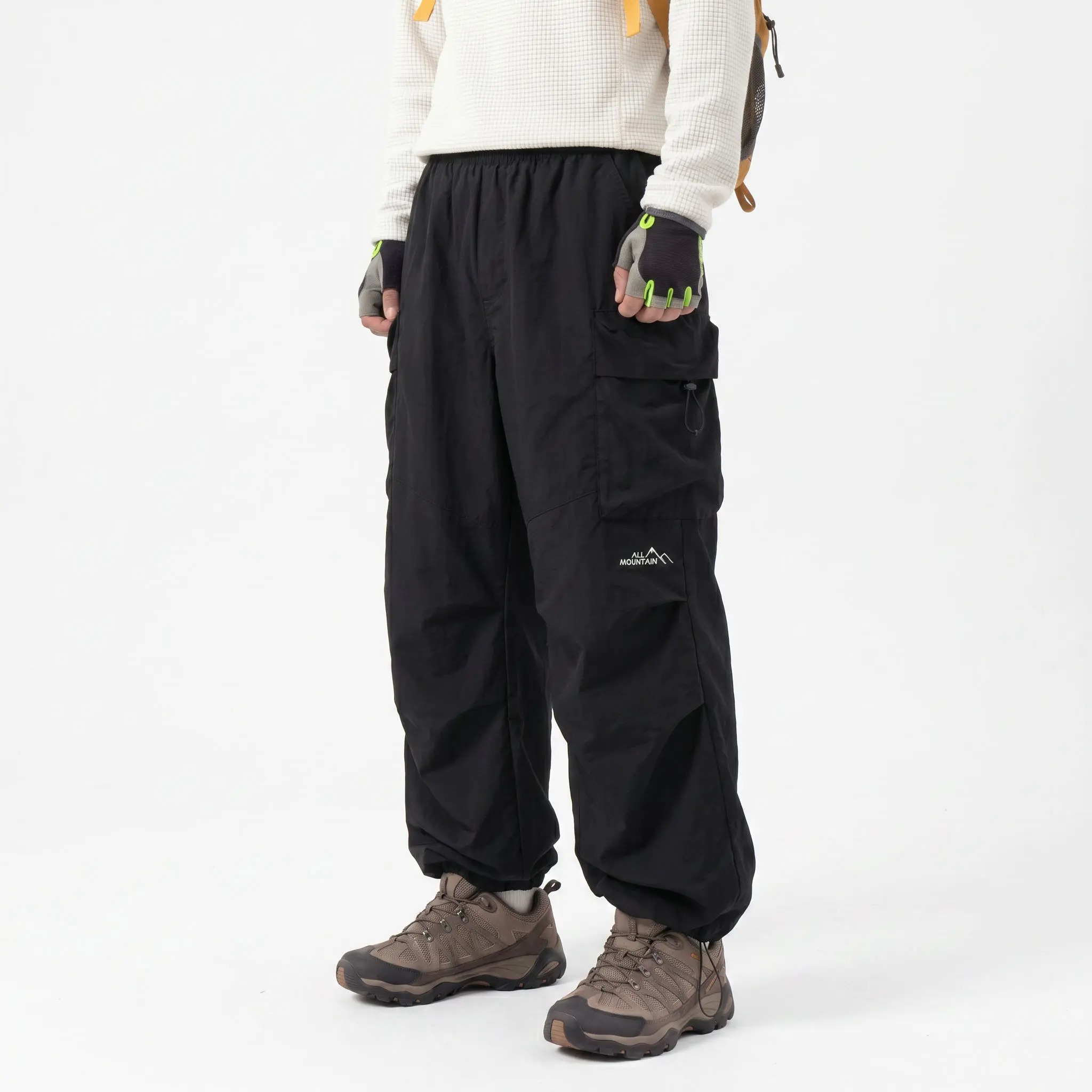 Men's Baggy Parachute Cargo Pants Lightweight Water Resistant Elastic Waist Gorpcore Streetwear Trousers with Pockets