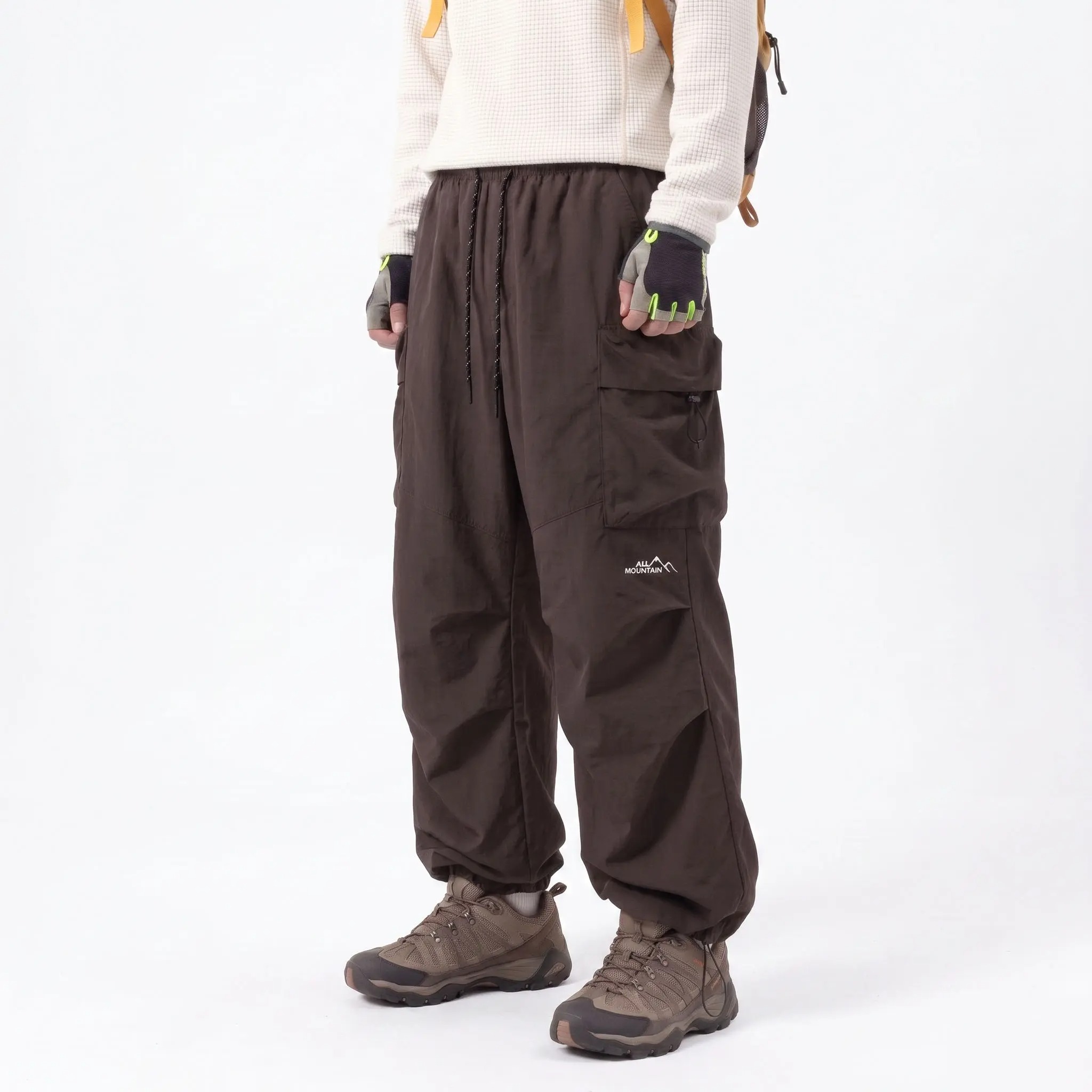 Men's Baggy Parachute Cargo Pants Lightweight Water Resistant Elastic Waist Gorpcore Streetwear Trousers with Pockets