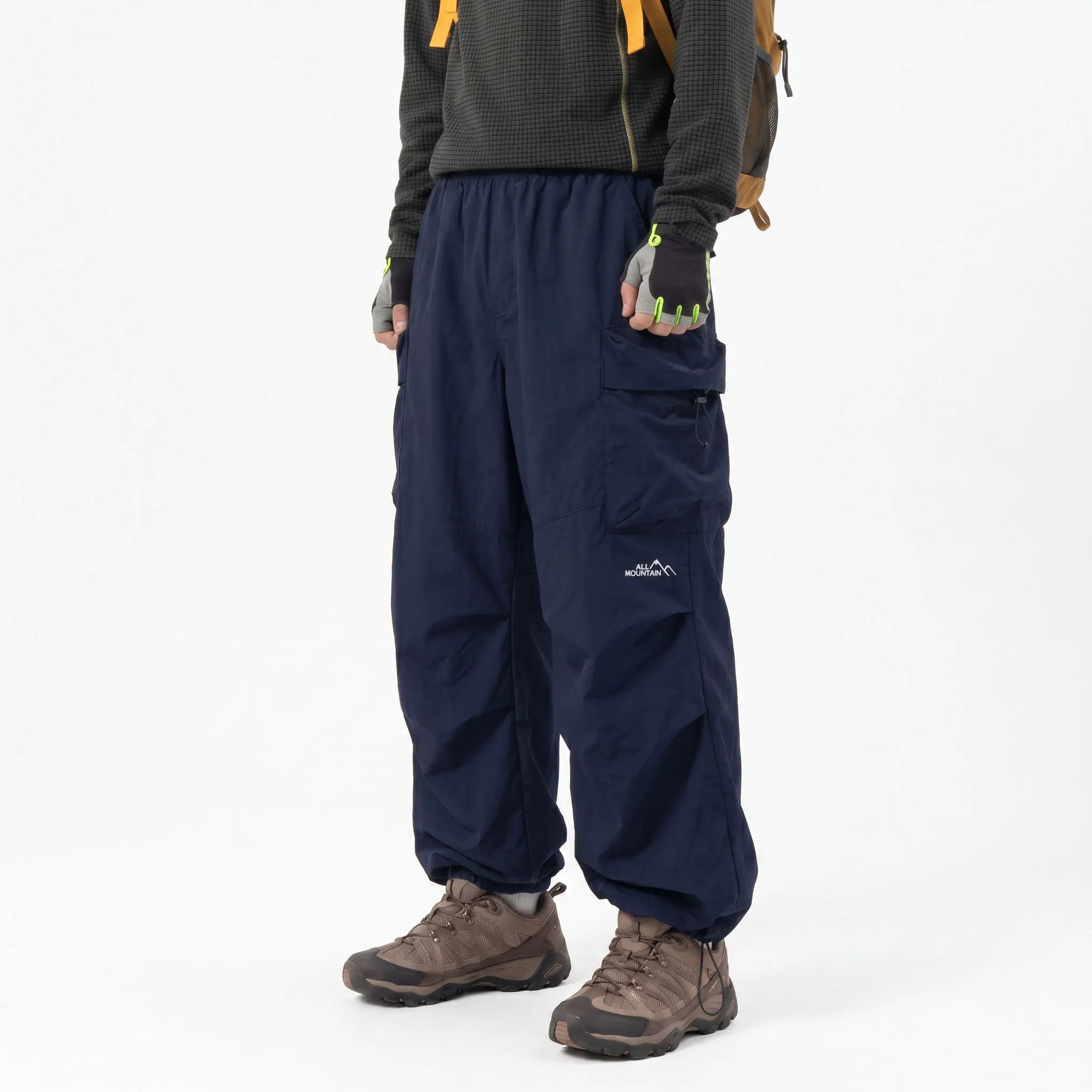 Men's Baggy Parachute Cargo Pants Lightweight Water Resistant Elastic Waist Gorpcore Streetwear Trousers with Pockets