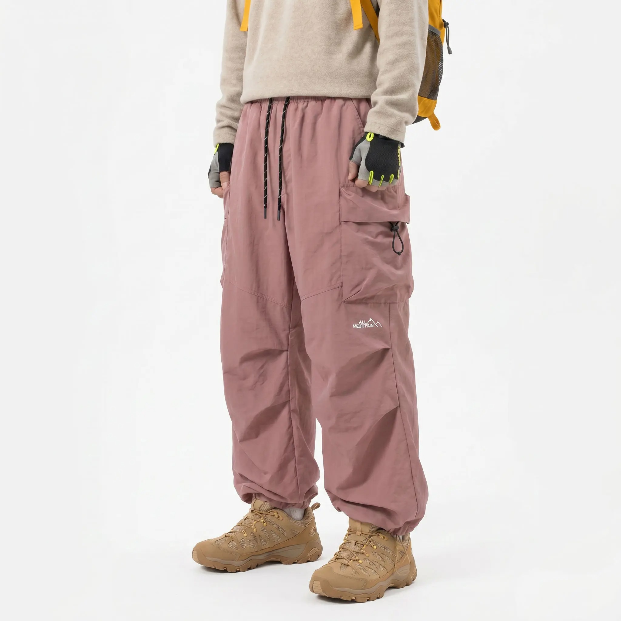 Men's Baggy Parachute Cargo Pants Lightweight Water Resistant Elastic Waist Gorpcore Streetwear Trousers with Pockets