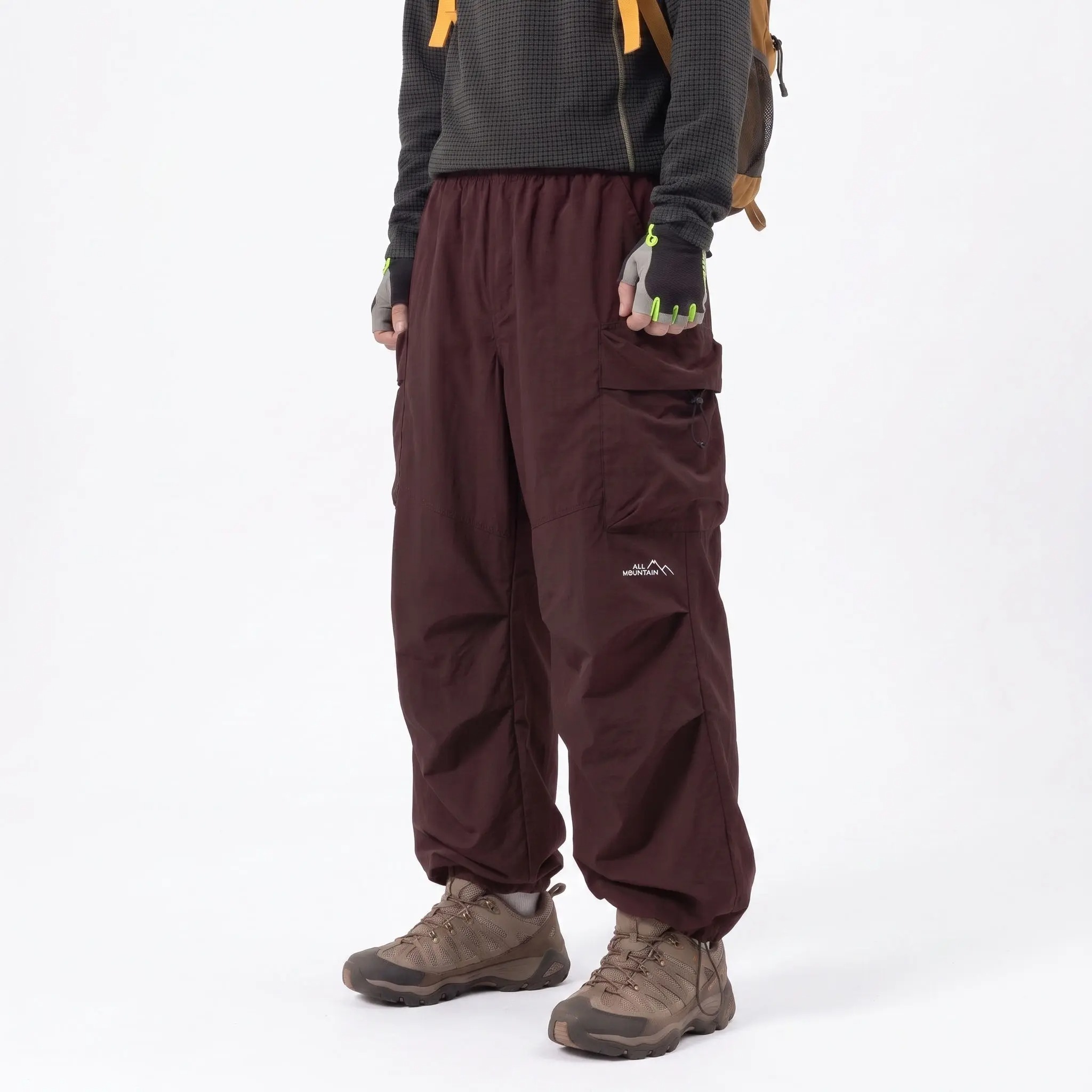 Men's Baggy Parachute Cargo Pants Lightweight Water Resistant Elastic Waist Gorpcore Streetwear Trousers with Pockets