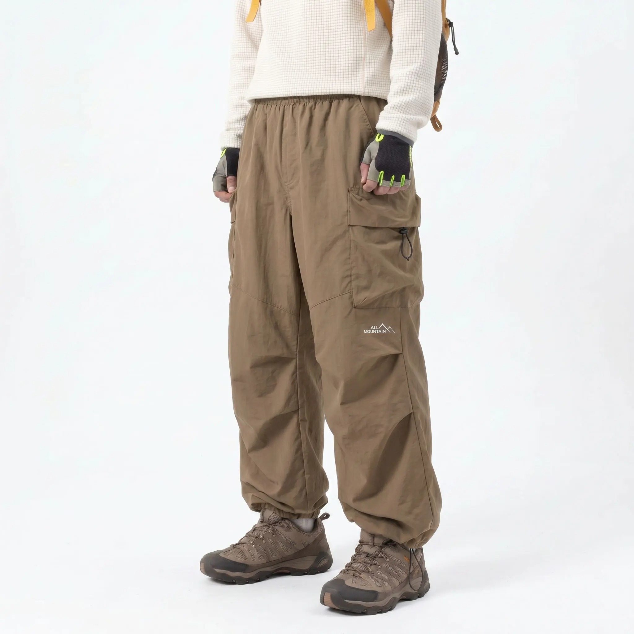 Men's Baggy Parachute Cargo Pants Lightweight Water Resistant Elastic Waist Gorpcore Streetwear Trousers with Pockets