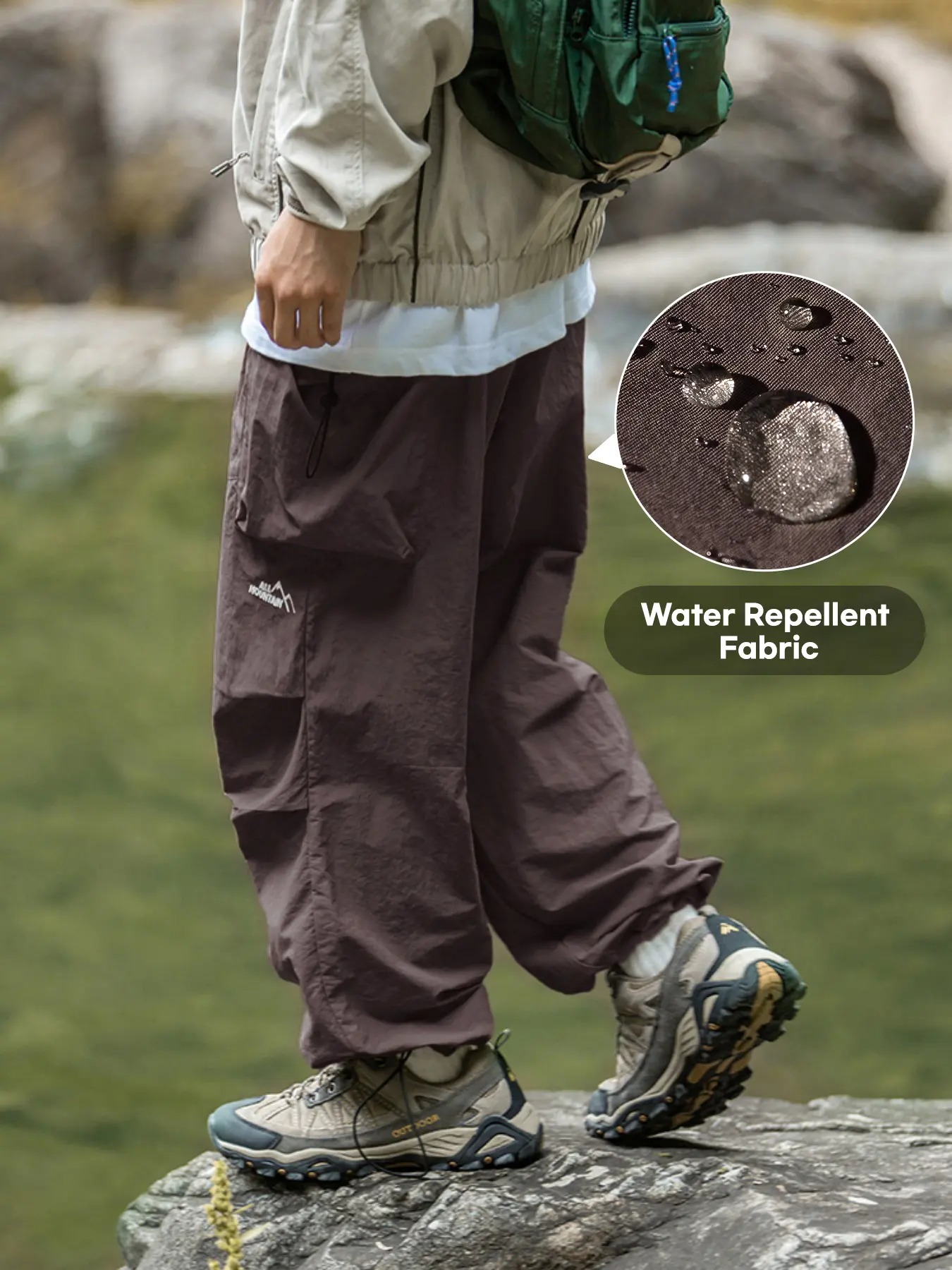 Men's Baggy Parachute Cargo Pants Lightweight Water Resistant Elastic Waist Gorpcore Streetwear Trousers with Pockets
