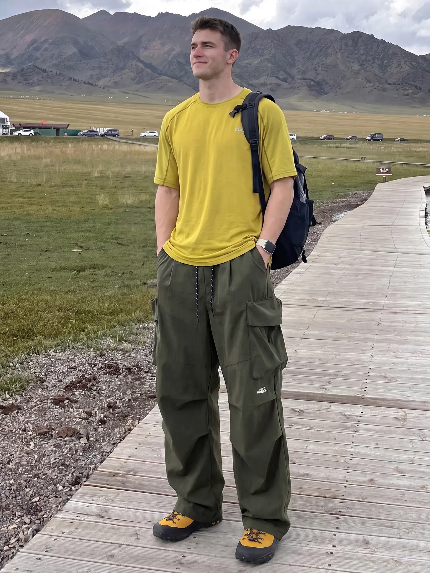 Men's Baggy Parachute Cargo Pants Lightweight Water Resistant Elastic Waist Gorpcore Streetwear Trousers with Pockets