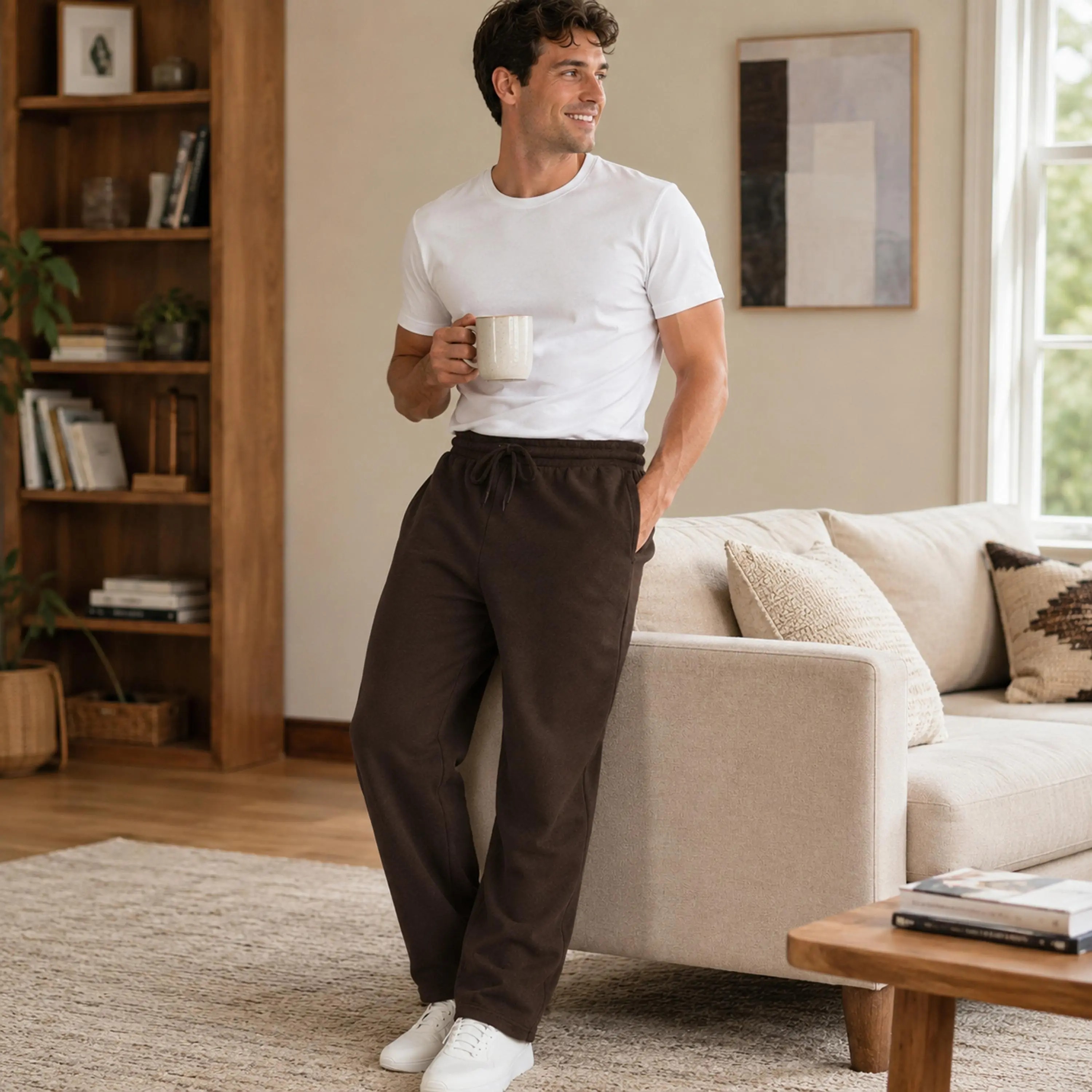 Men's Classic Heavyweight Fleece Sweatpants Open Bottom Loose Casual Warm Athletic Pants for Daily & Sports Wear