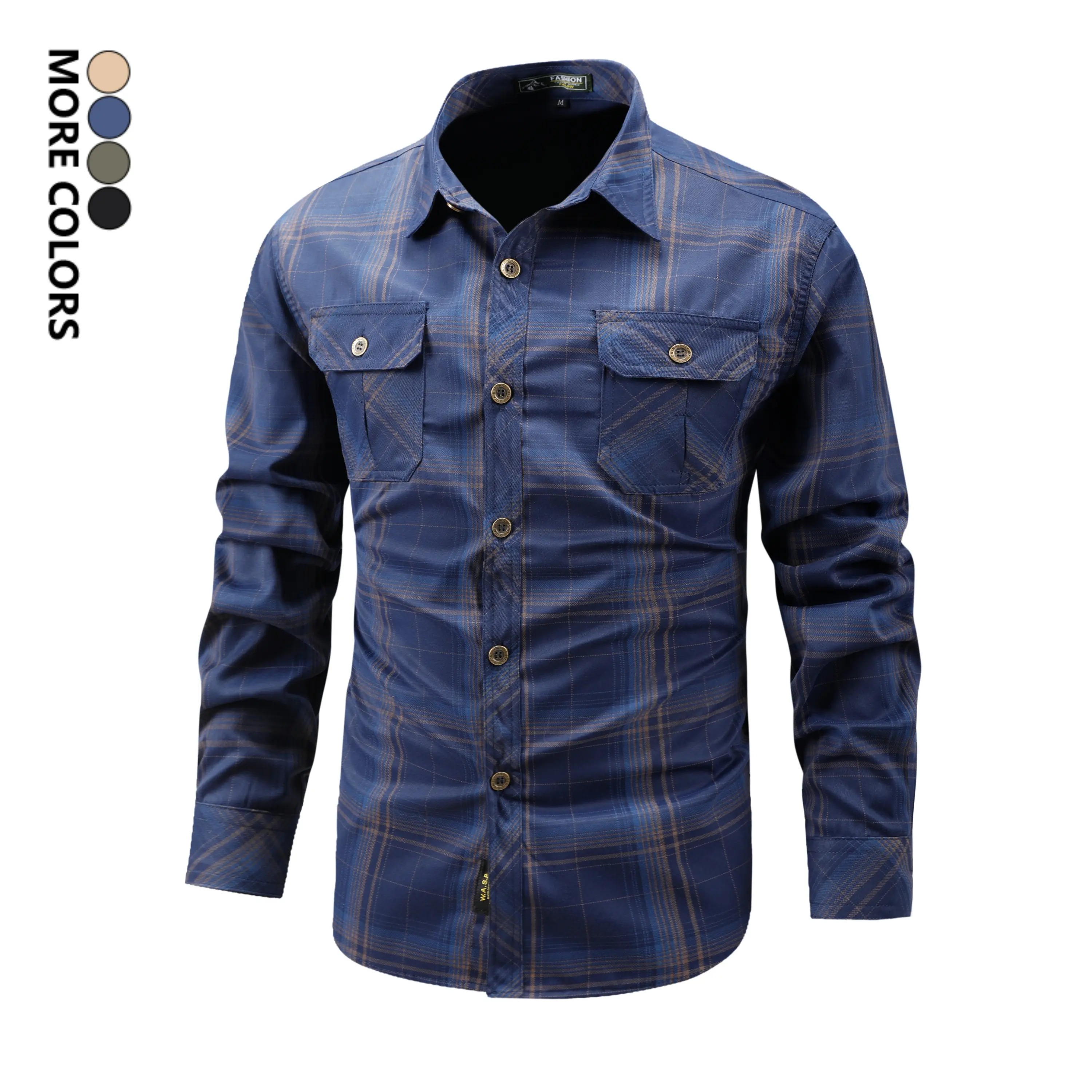 Men's Turn-Down Collar Plaid Long Sleeve Shirt Button Front Breathable Casual Light Business Tops