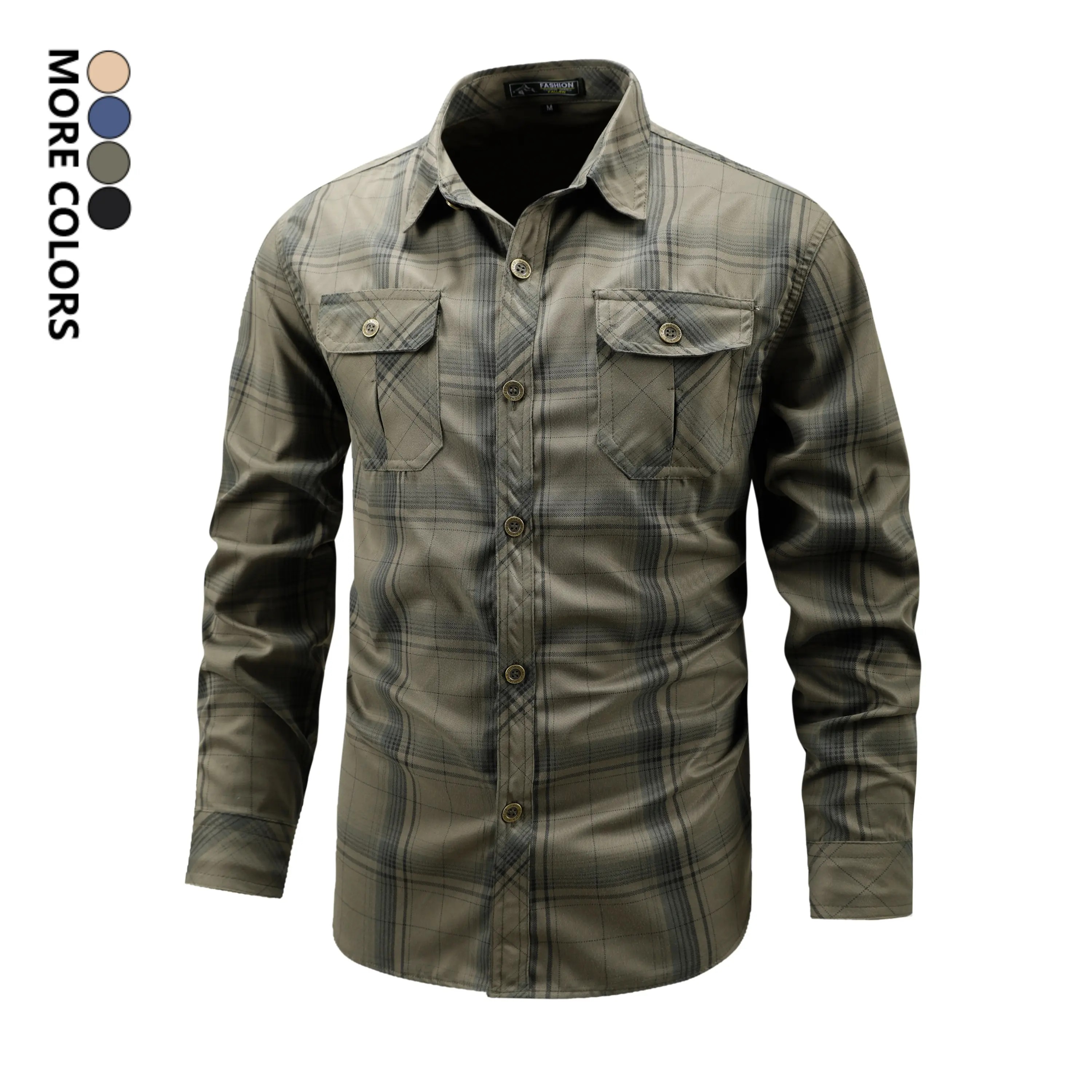 Men's Turn-Down Collar Plaid Long Sleeve Shirt Button Front Breathable Casual Light Business Tops