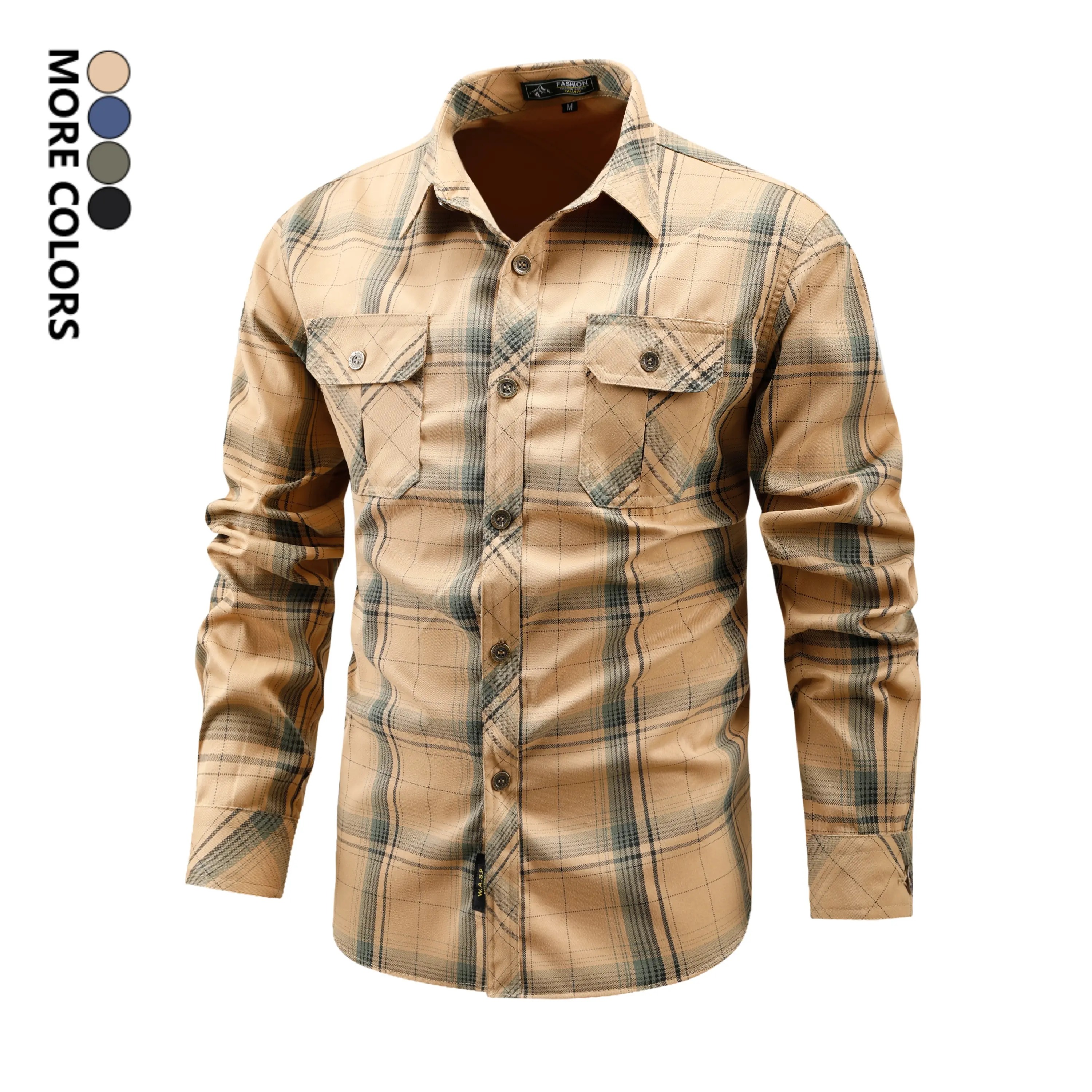 Men's Turn-Down Collar Plaid Long Sleeve Shirt Button Front Breathable Casual Light Business Tops