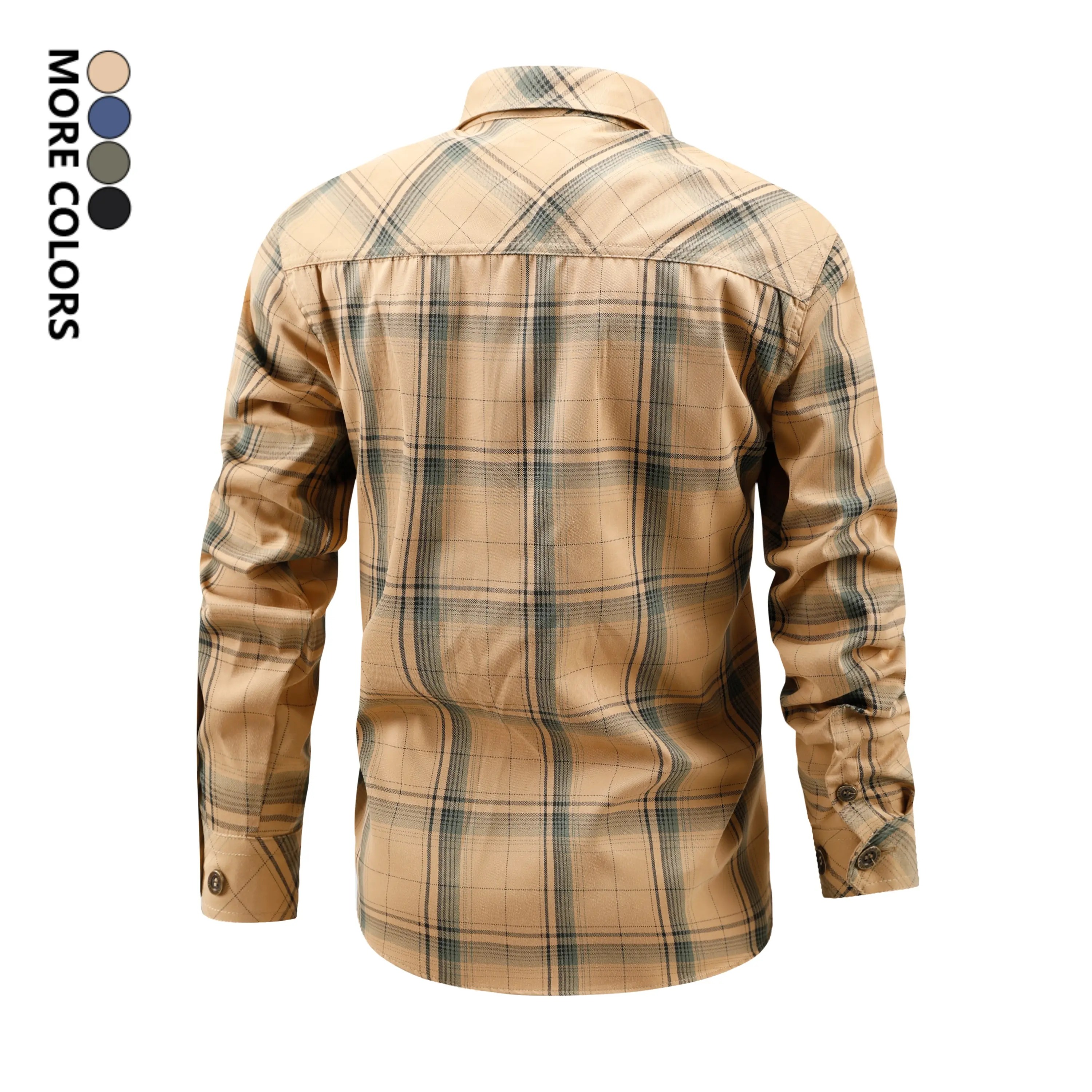 Men's Turn-Down Collar Plaid Long Sleeve Shirt Button Front Breathable Casual Light Business Tops