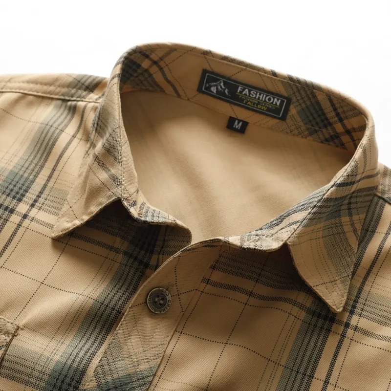 Men's Turn-Down Collar Plaid Long Sleeve Shirt Button Front Breathable Casual Light Business Tops