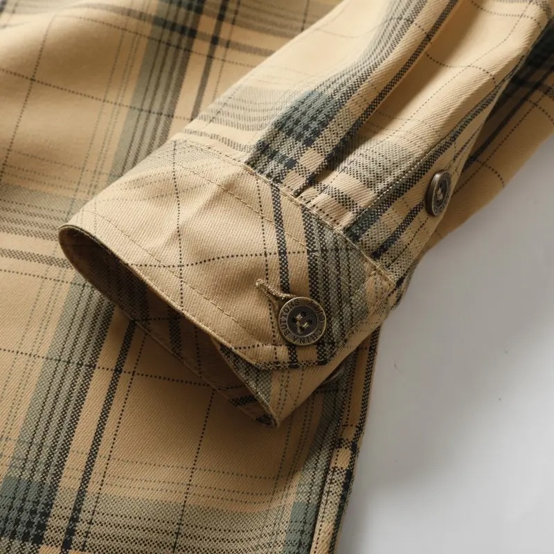 Men's Turn-Down Collar Plaid Long Sleeve Shirt Button Front Breathable Casual Light Business Tops
