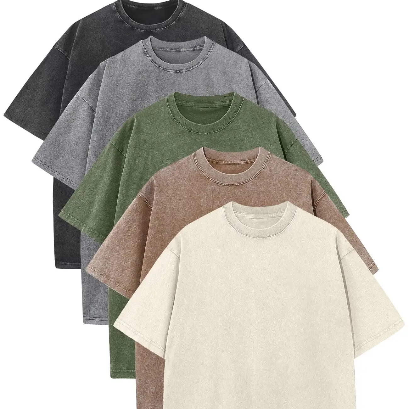 Unisex Acid Wash Oversized Cotton T-Shirts Crew Neck Half Sleeve Loose Casual Streetwear Summer Tops