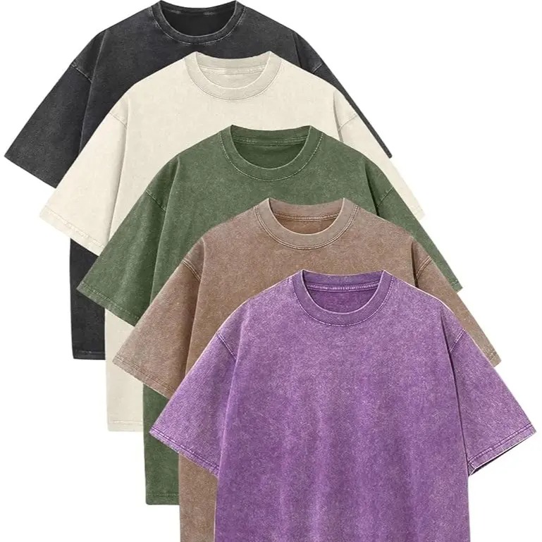 Unisex Acid Wash Oversized Cotton T-Shirts Crew Neck Half Sleeve Loose Casual Streetwear Summer Tops