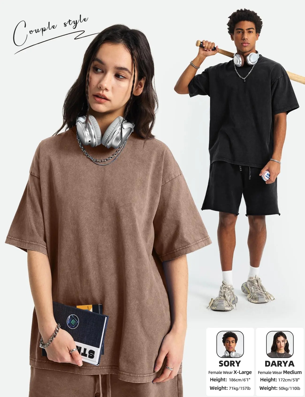 Unisex Acid Wash Oversized Cotton T-Shirts Crew Neck Half Sleeve Loose Casual Streetwear Summer Tops