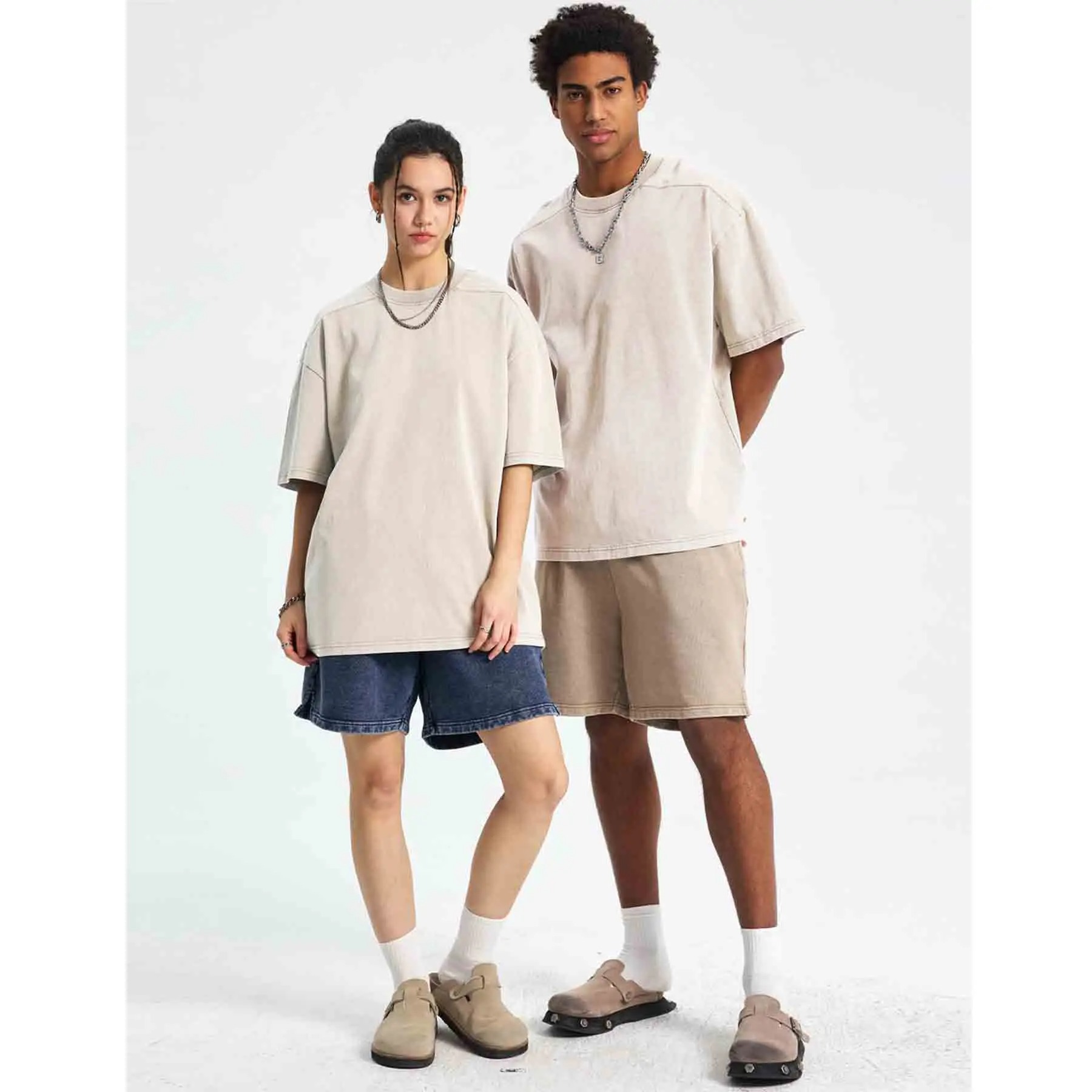 Unisex Acid Wash Oversized Cotton T-Shirts Crew Neck Half Sleeve Loose Casual Streetwear Summer Tops