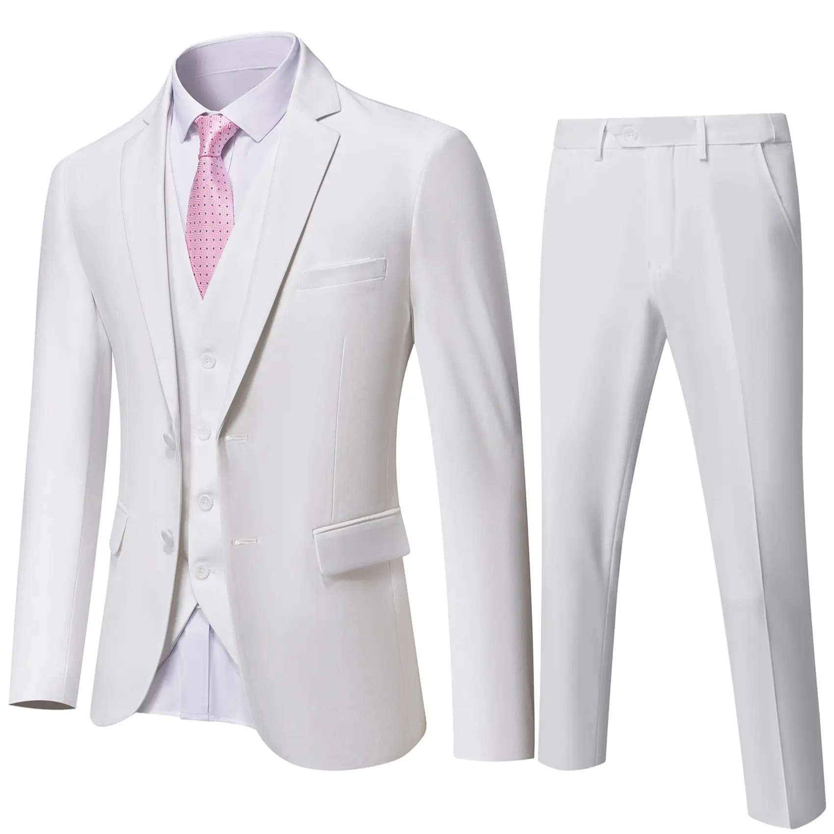 Men's 3-Piece Formal Suit Set Long Sleeve Blazer, Vest, Pants and Tie, Premium Business Wedding Groom Outfit