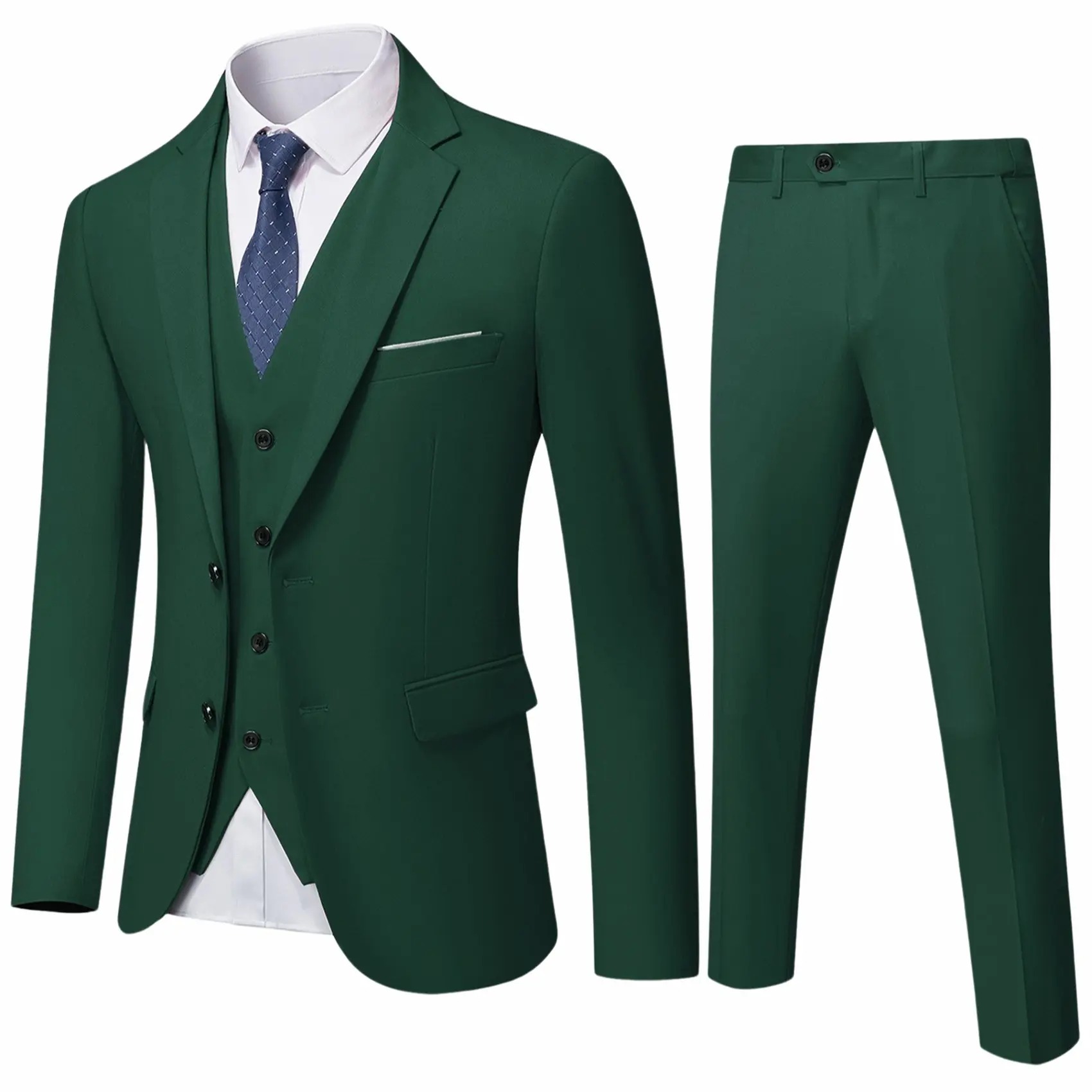 Men's 3-Piece Formal Suit Set Long Sleeve Blazer, Vest, Pants and Tie, Premium Business Wedding Groom Outfit