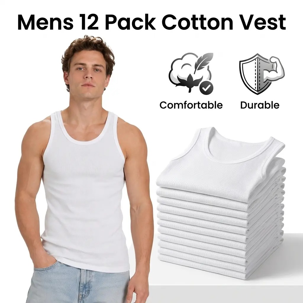 12 Pack Men's Ribbed Cotton Tank Tops Soft Stretch Sleeveless A-Shirts, Casual Everyday & Gym Basic Undershirts