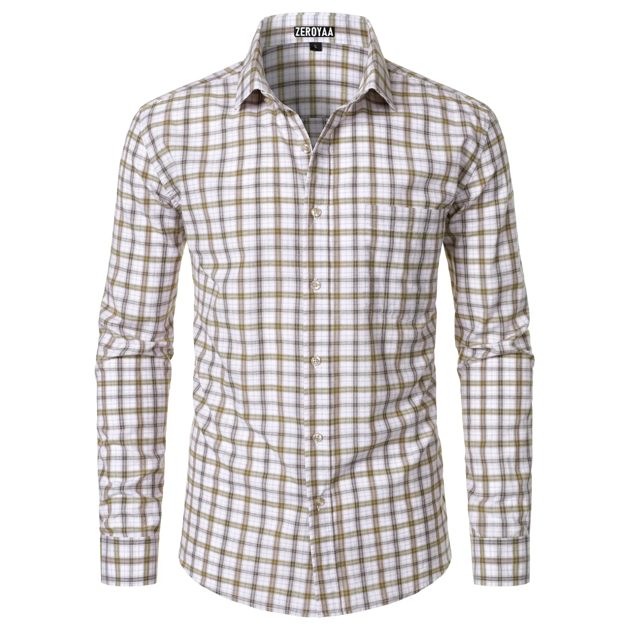 Men's Plaid Gingham Slim Fit Dress Shirt Long Sleeve Classic Button Down Lightweight Casual Formal School Outfit
