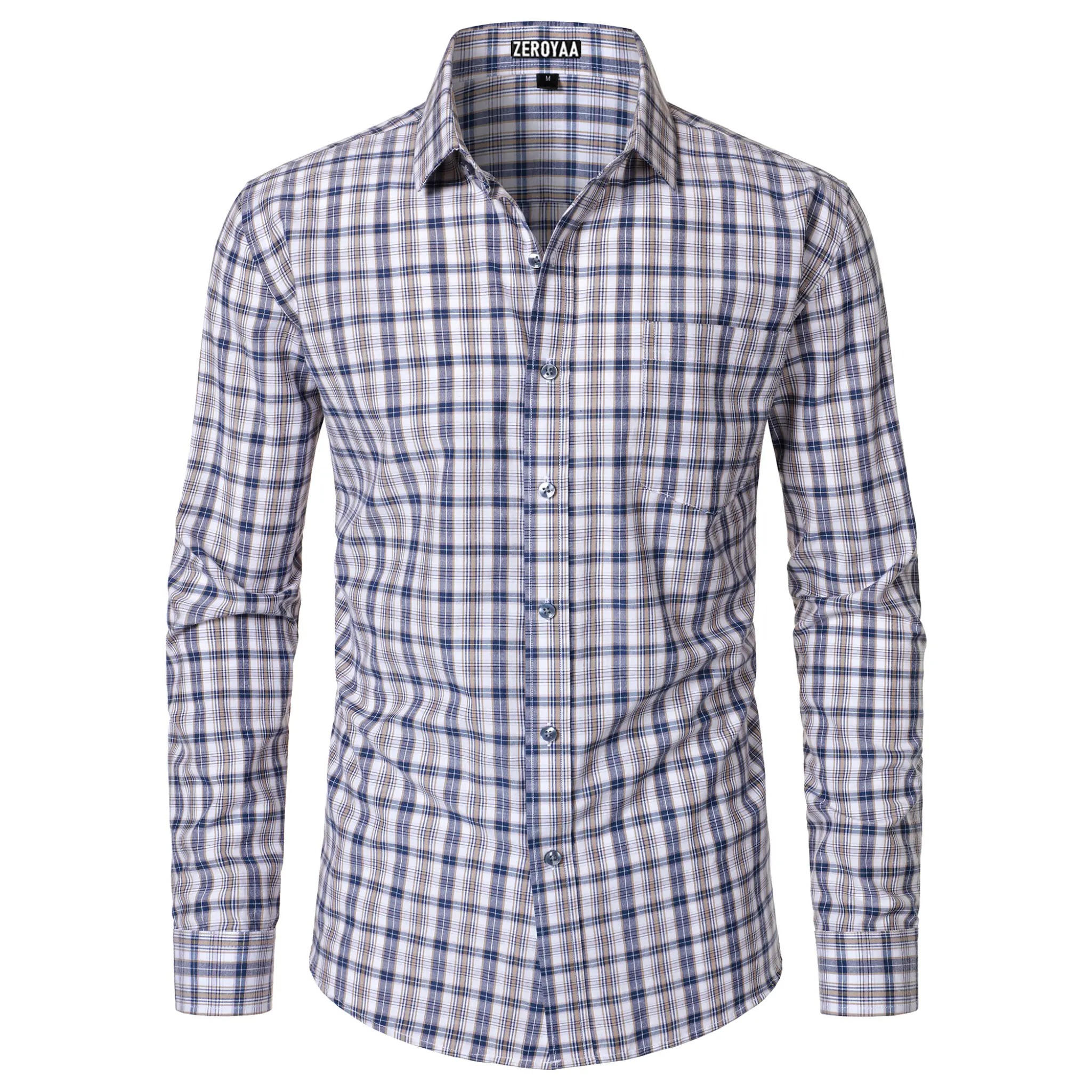 Men's Plaid Gingham Slim Fit Dress Shirt Long Sleeve Classic Button Down Lightweight Casual Formal School Outfit