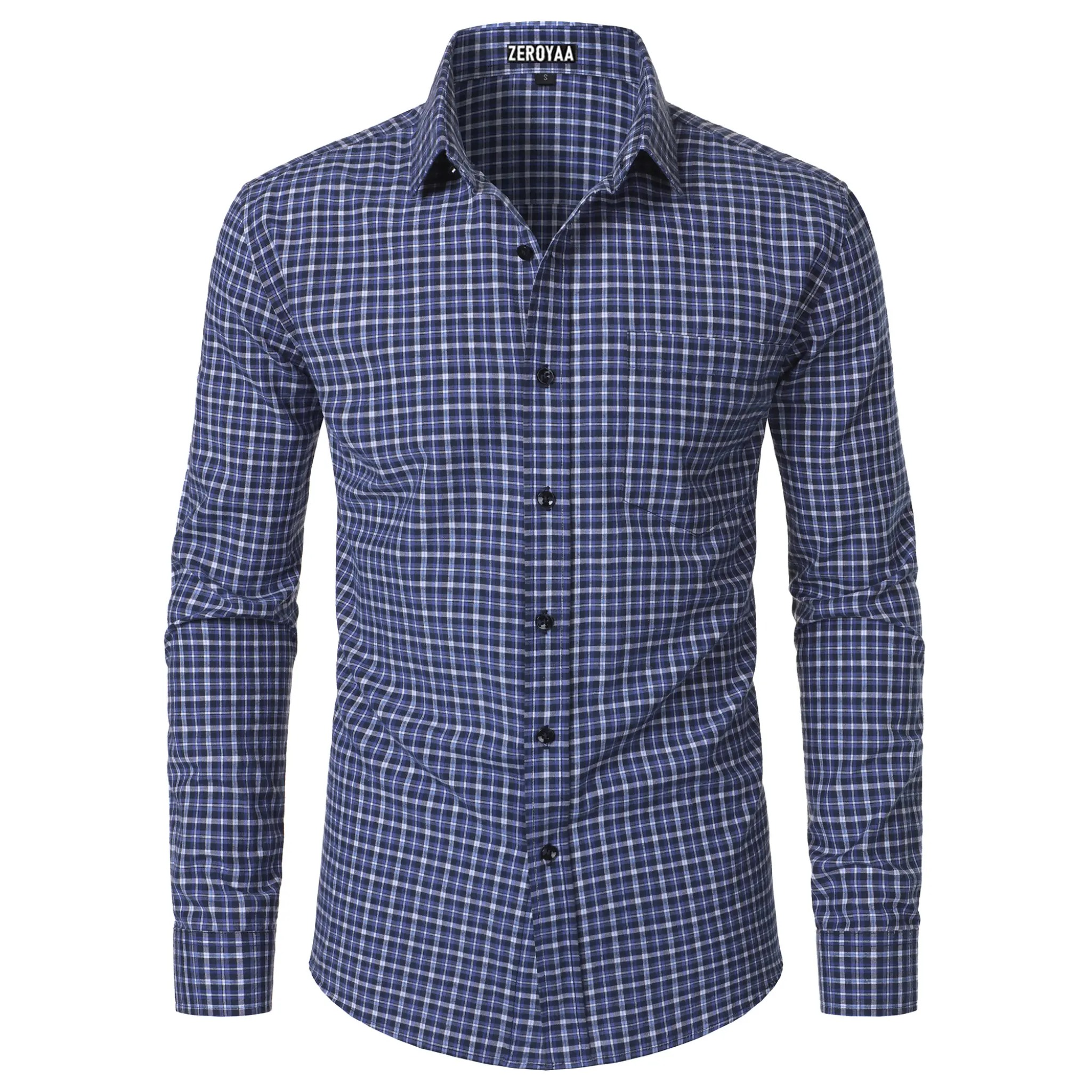 Men's Plaid Gingham Slim Fit Dress Shirt Long Sleeve Classic Button Down Lightweight Casual Formal School Outfit