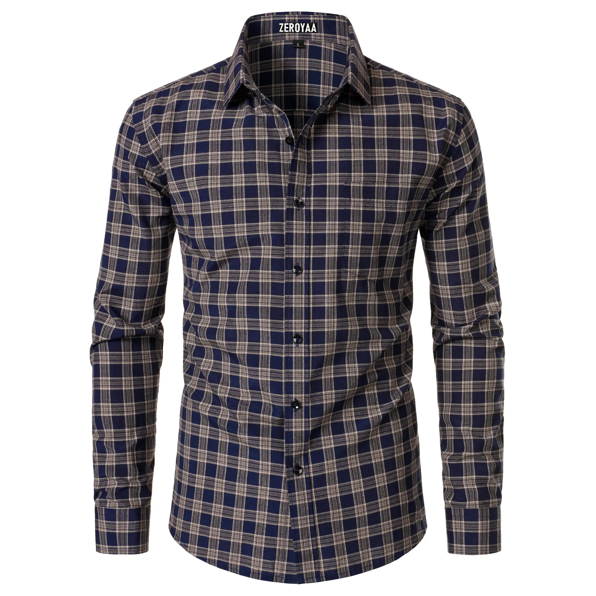 Men's Plaid Gingham Slim Fit Dress Shirt Long Sleeve Classic Button Down Lightweight Casual Formal School Outfit