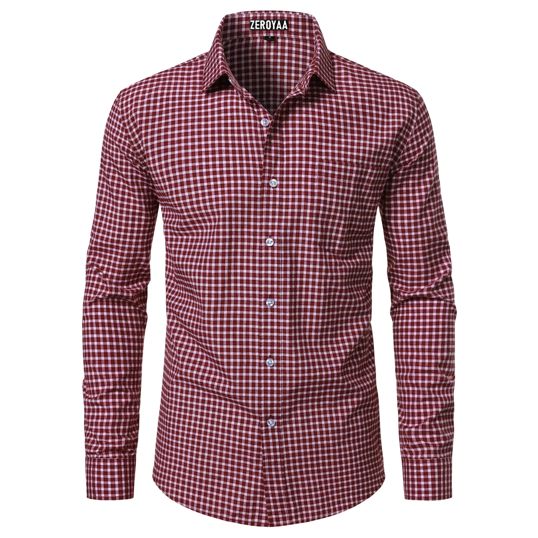 Men's Plaid Gingham Slim Fit Dress Shirt Long Sleeve Classic Button Down Lightweight Casual Formal School Outfit