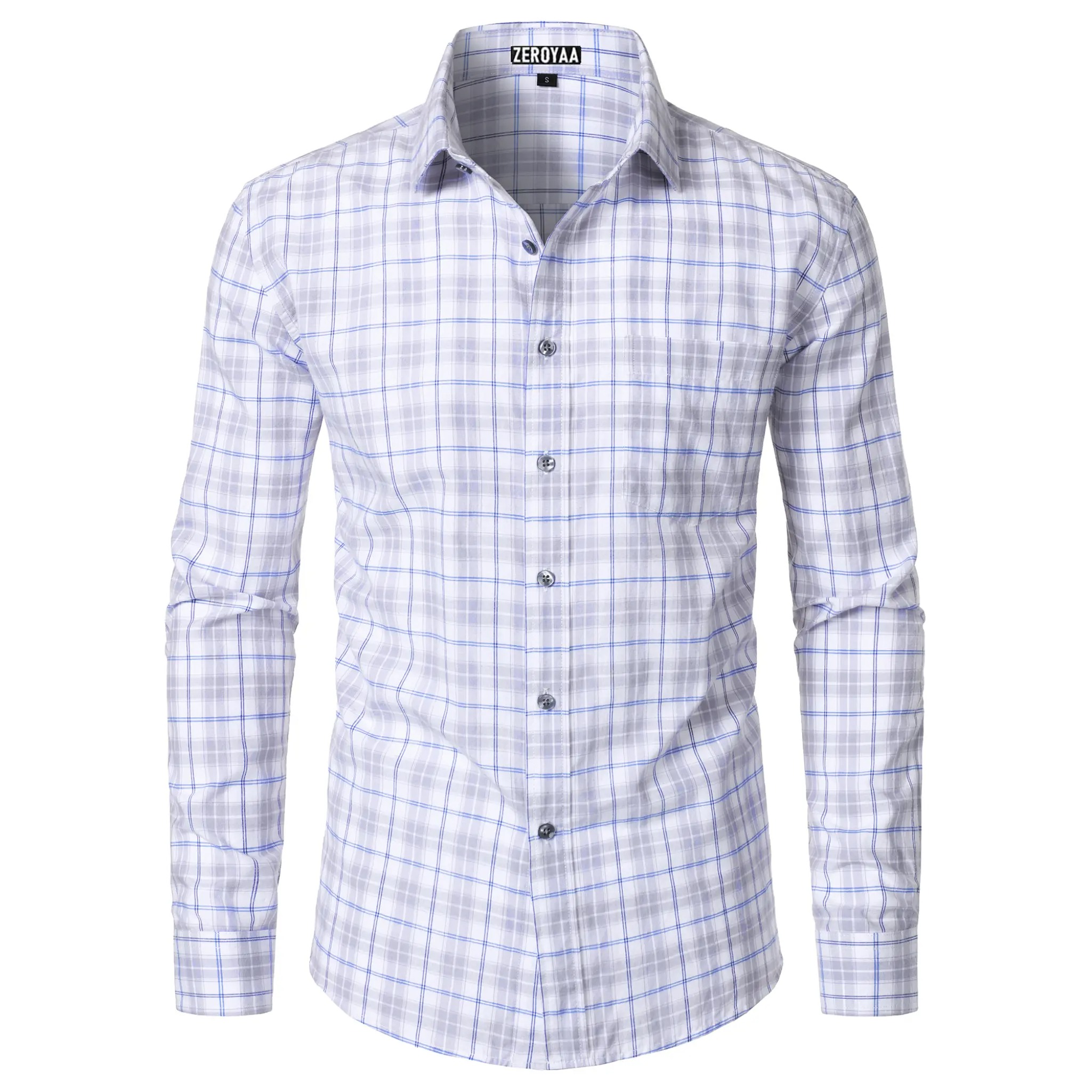 Men's Plaid Gingham Slim Fit Dress Shirt Long Sleeve Classic Button Down Lightweight Casual Formal School Outfit