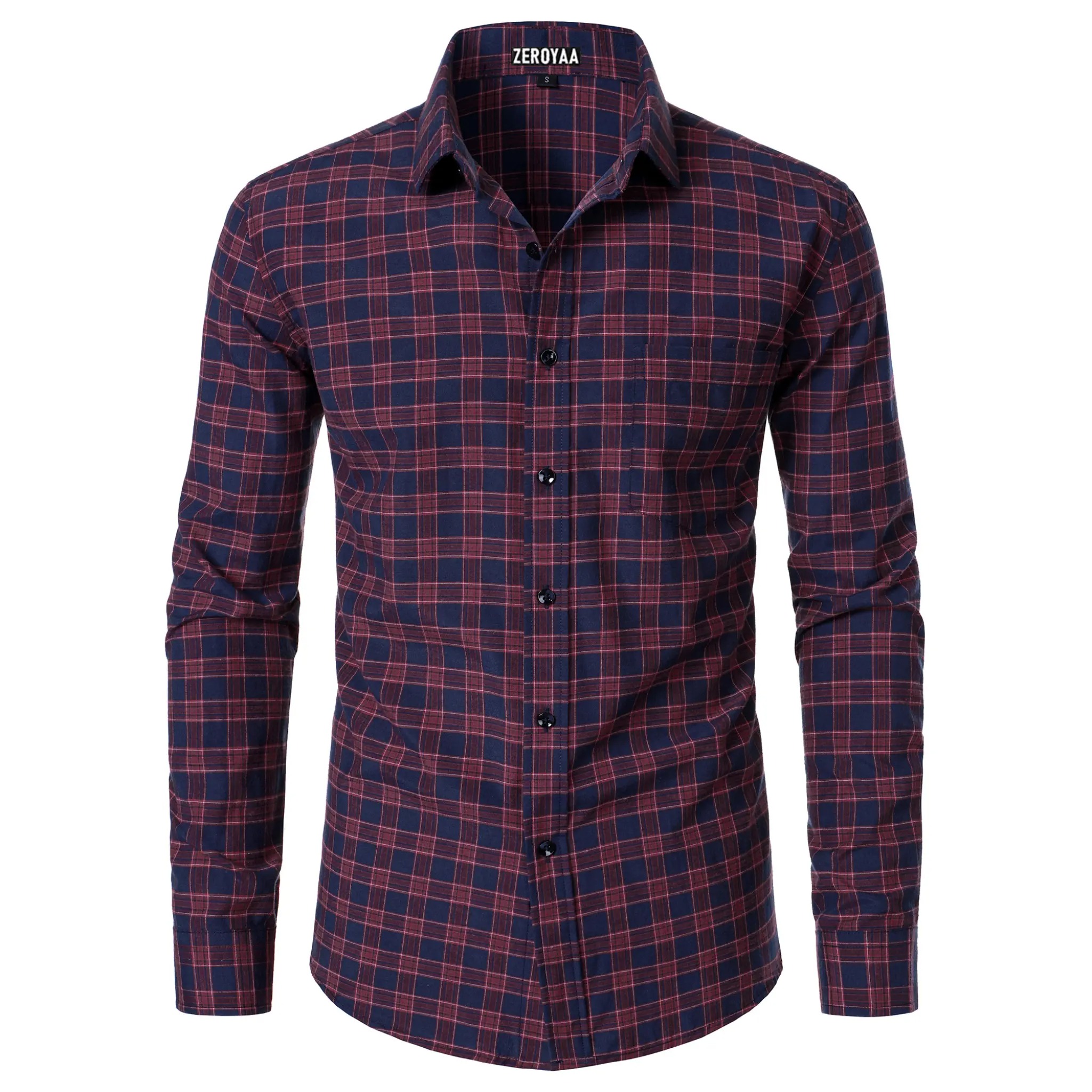 Men's Plaid Gingham Slim Fit Dress Shirt Long Sleeve Classic Button Down Lightweight Casual Formal School Outfit
