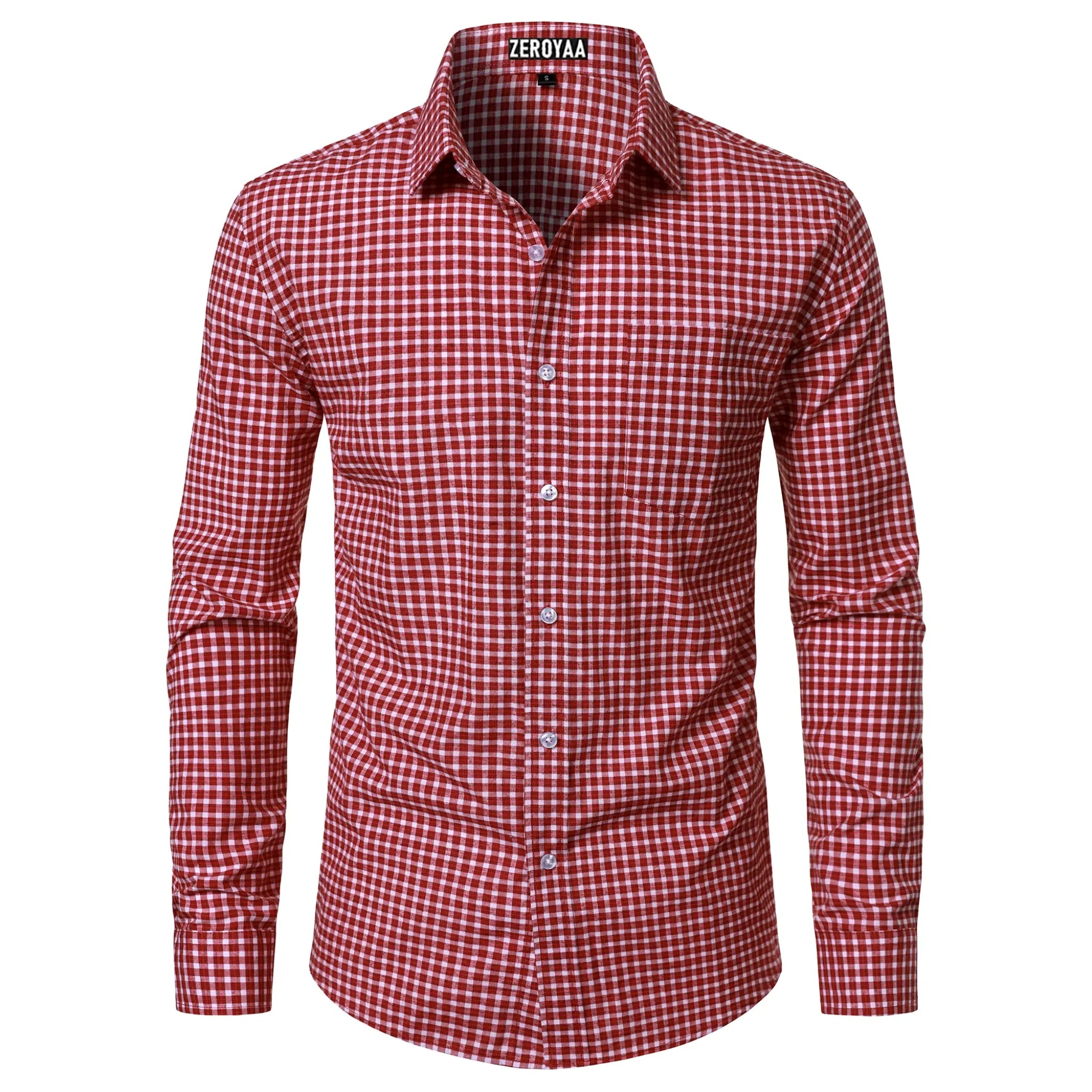 Men's Plaid Gingham Slim Fit Dress Shirt Long Sleeve Classic Button Down Lightweight Casual Formal School Outfit
