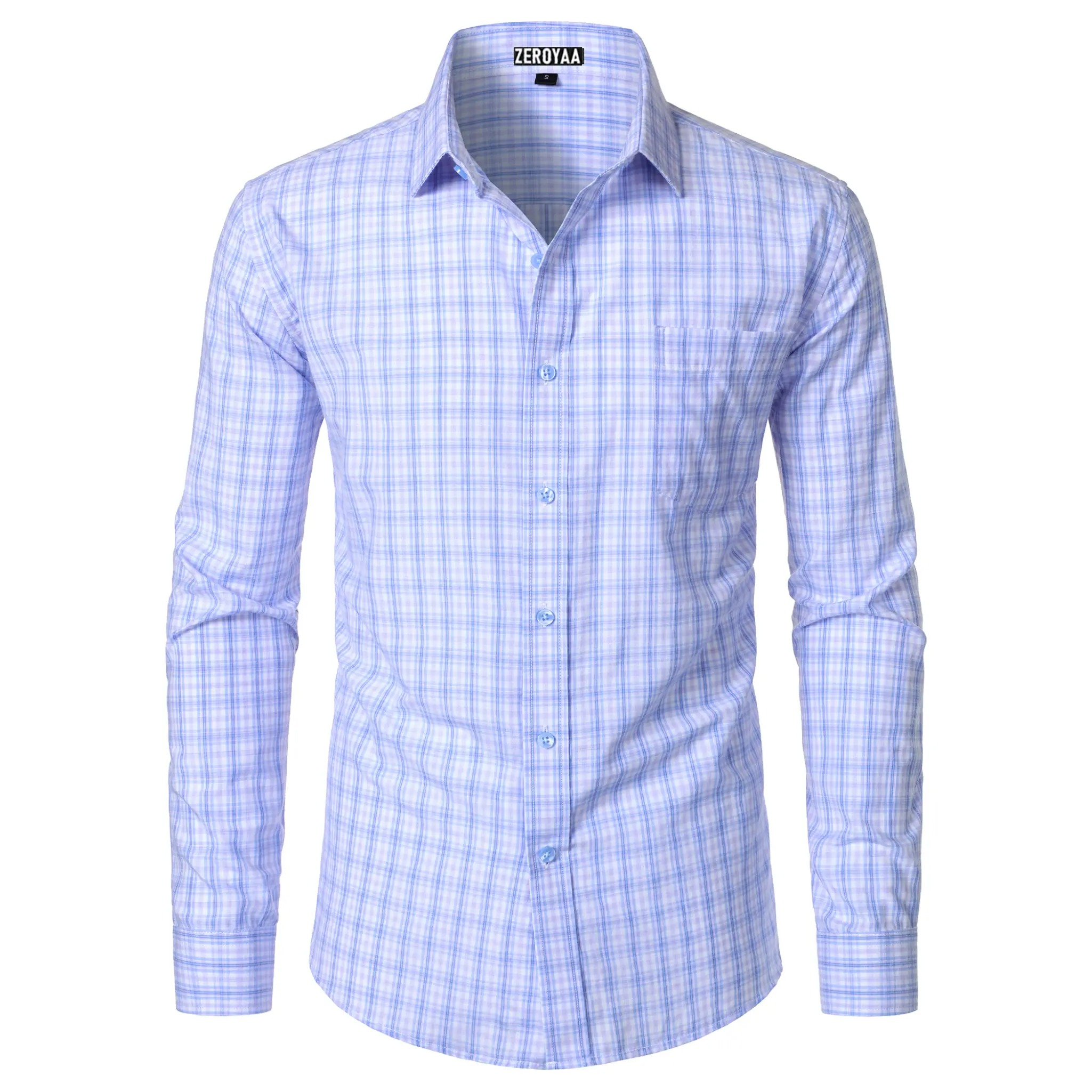 Men's Plaid Gingham Slim Fit Dress Shirt Long Sleeve Classic Button Down Lightweight Casual Formal School Outfit