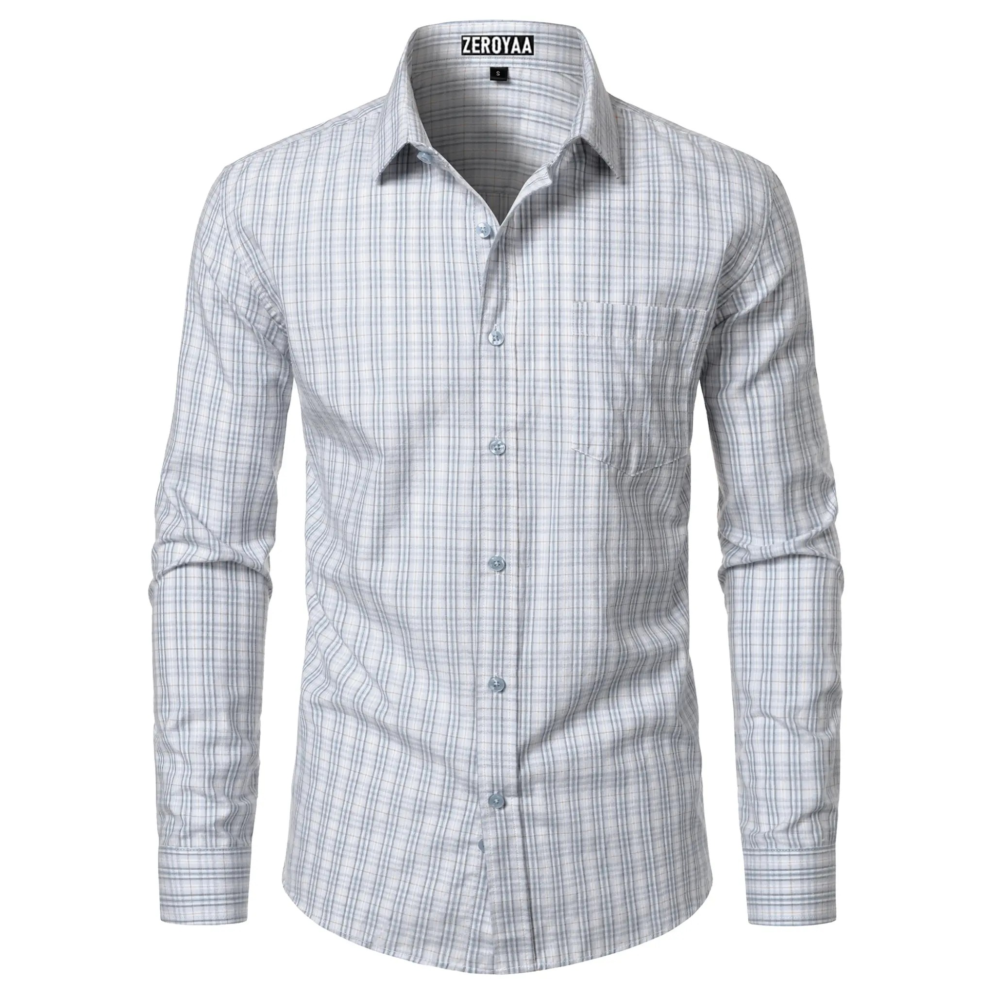 Men's Plaid Gingham Slim Fit Dress Shirt Long Sleeve Classic Button Down Lightweight Casual Formal School Outfit