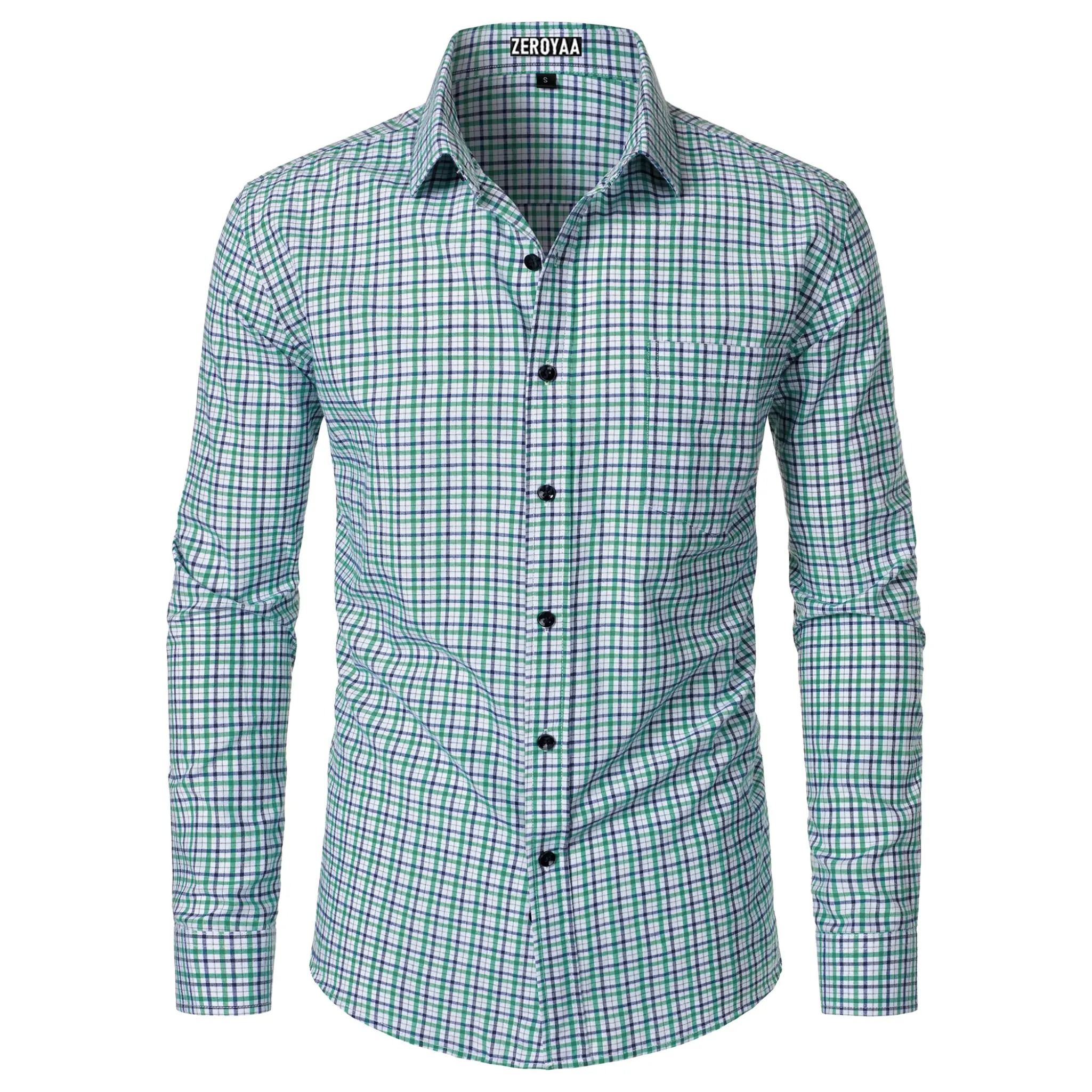 Men's Plaid Gingham Slim Fit Dress Shirt Long Sleeve Classic Button Down Lightweight Casual Formal School Outfit