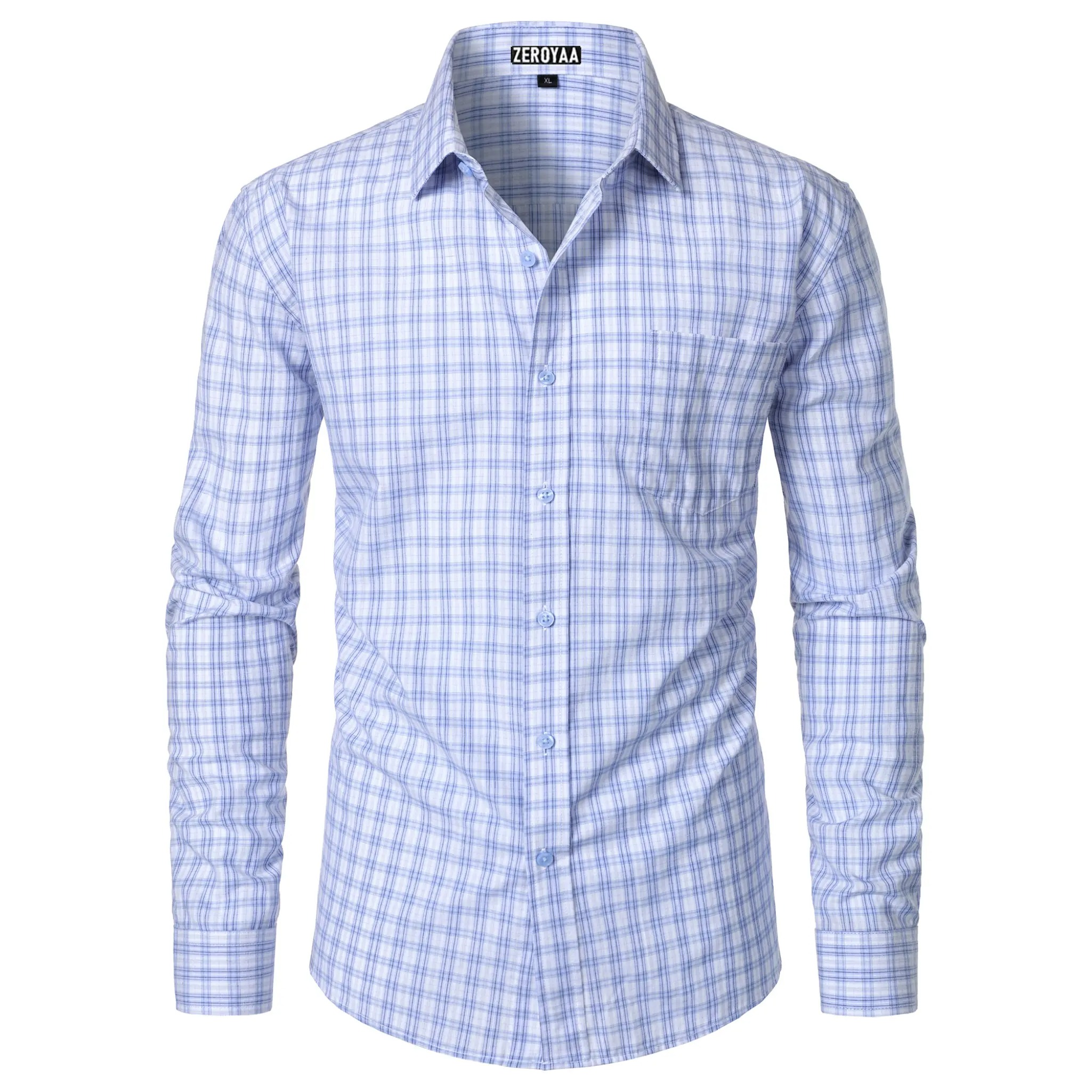 Men's Plaid Gingham Slim Fit Dress Shirt Long Sleeve Classic Button Down Lightweight Casual Formal School Outfit