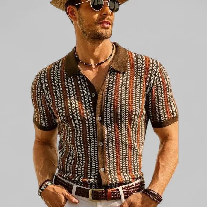 Men's Retro Button Front Knit Sweater Lightweight Non-Stretch Long Sleeve Shirt