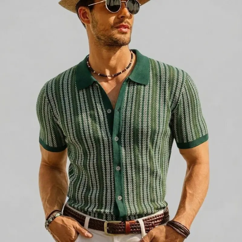 Men's Retro Button Front Knit Sweater Lightweight Non-Stretch Long Sleeve Shirt