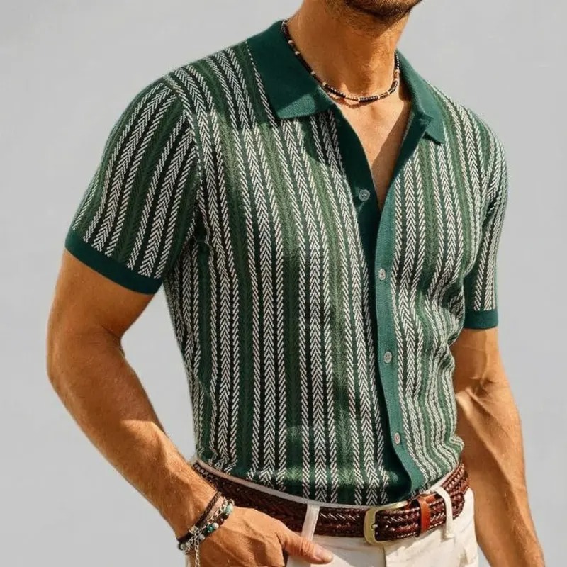 Men's Retro Button Front Knit Sweater Lightweight Non-Stretch Long Sleeve Shirt