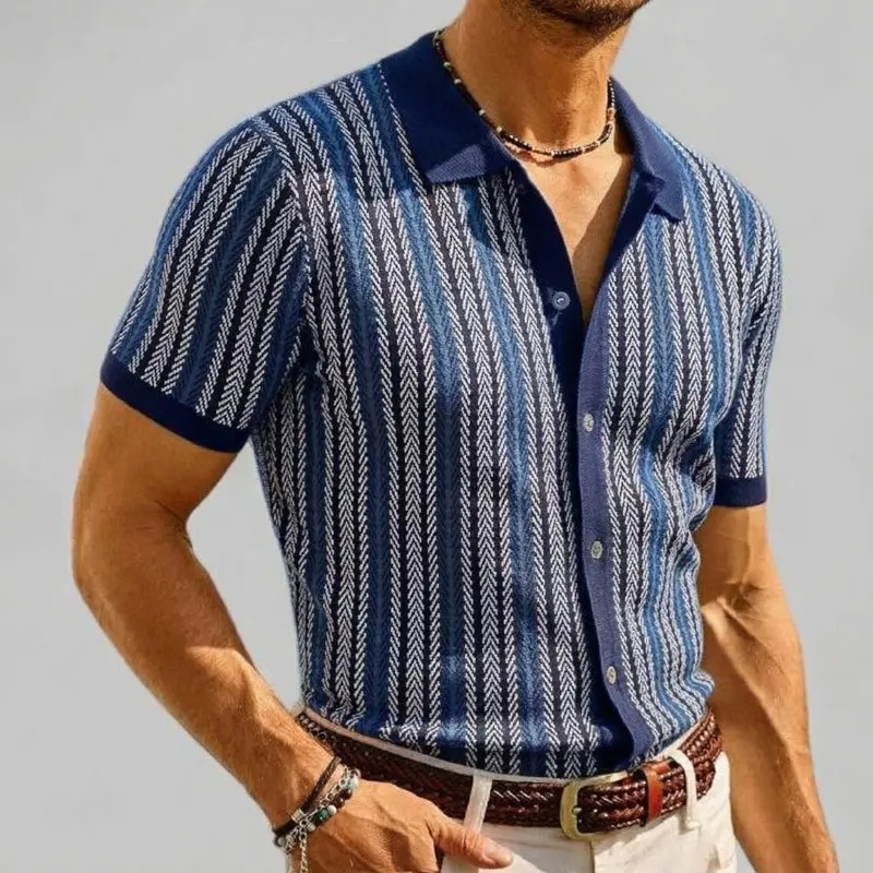 Men's Retro Button Front Knit Sweater Lightweight Non-Stretch Long Sleeve Shirt