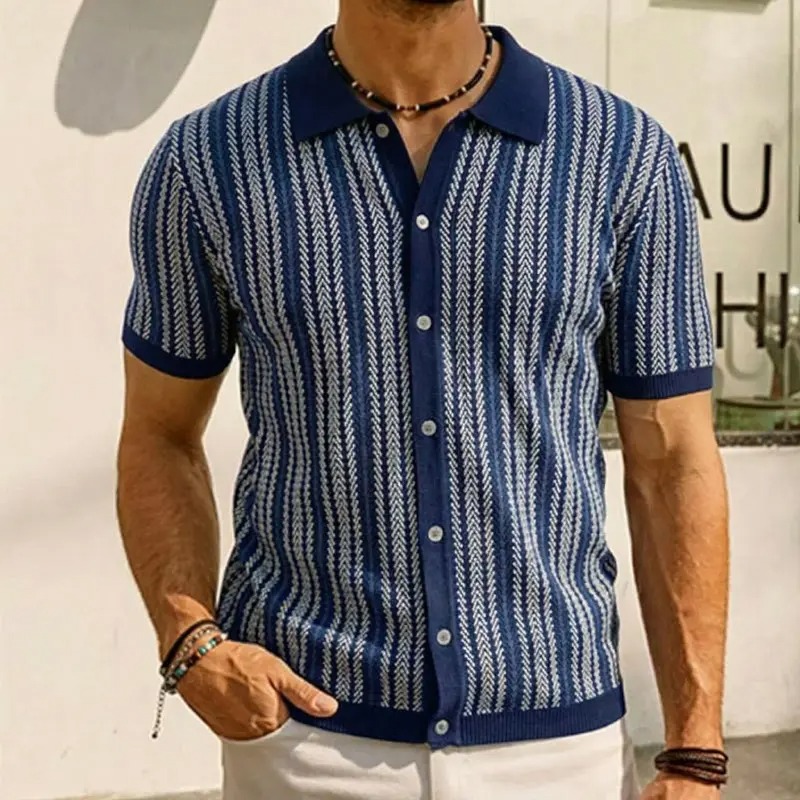Men's Retro Button Front Knit Sweater Lightweight Non-Stretch Long Sleeve Shirt