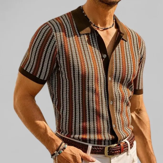 Men's Retro Button Front Knit Sweater Lightweight Non-Stretch Long Sleeve Shirt