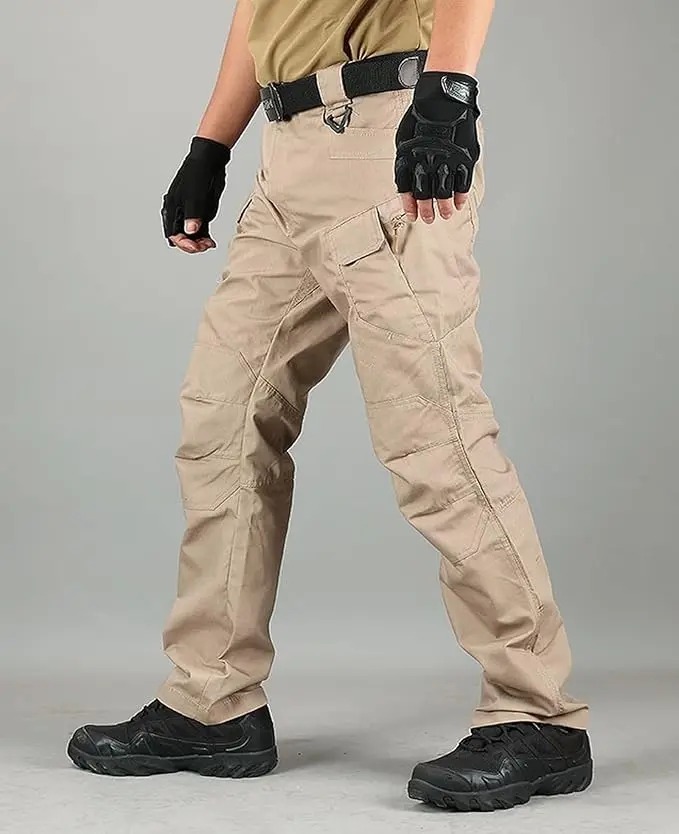 Men's Lightweight Straight Leg Cargo Pants Durable Casual Outdoor Pants with Zipper Pockets