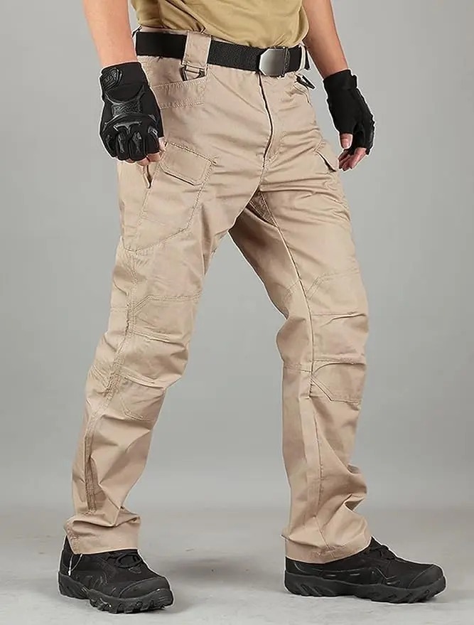Men's Lightweight Straight Leg Cargo Pants Durable Casual Outdoor Pants with Zipper Pockets
