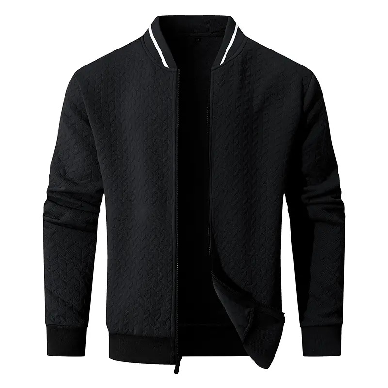 Men's Plain Varsity Bomber Jacket Lightweight Zip‑Up Stand Collar Coat Fitted Long Sleeve Outerwear