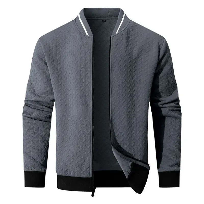 Men's Plain Varsity Bomber Jacket Lightweight Zip‑Up Stand Collar Coat Fitted Long Sleeve Outerwear