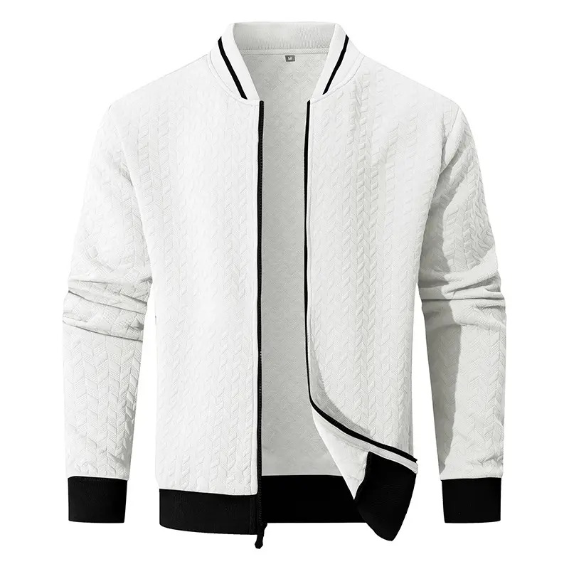 Men's Plain Varsity Bomber Jacket Lightweight Zip‑Up Stand Collar Coat Fitted Long Sleeve Outerwear
