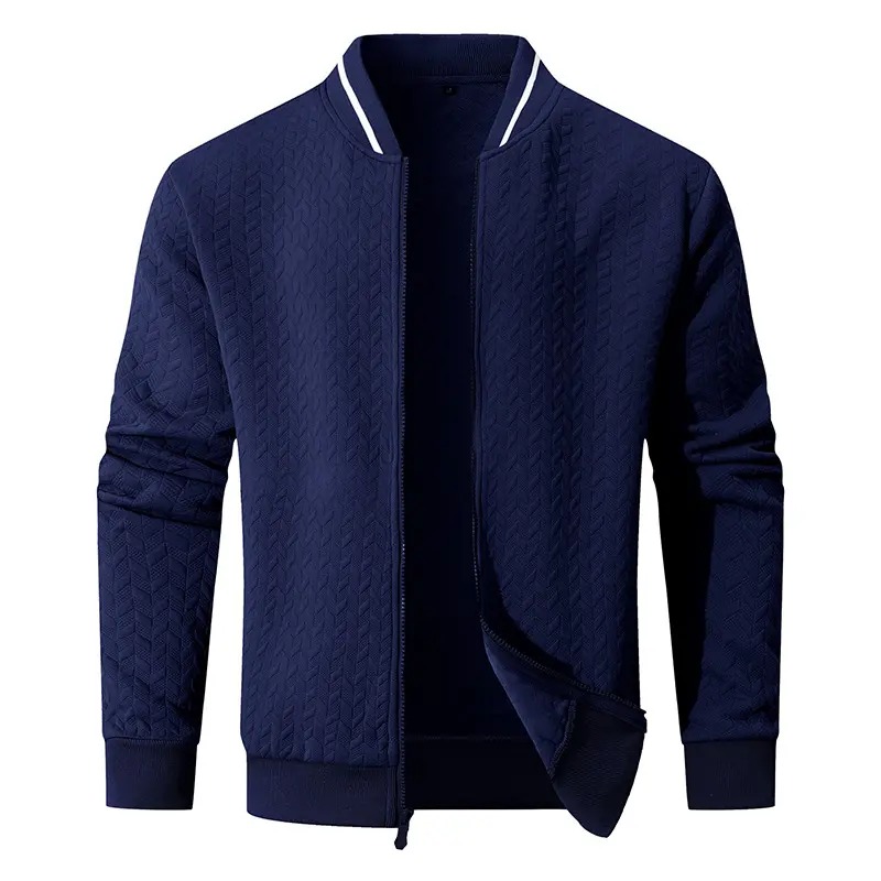 Men's Plain Varsity Bomber Jacket Lightweight Zip‑Up Stand Collar Coat Fitted Long Sleeve Outerwear
