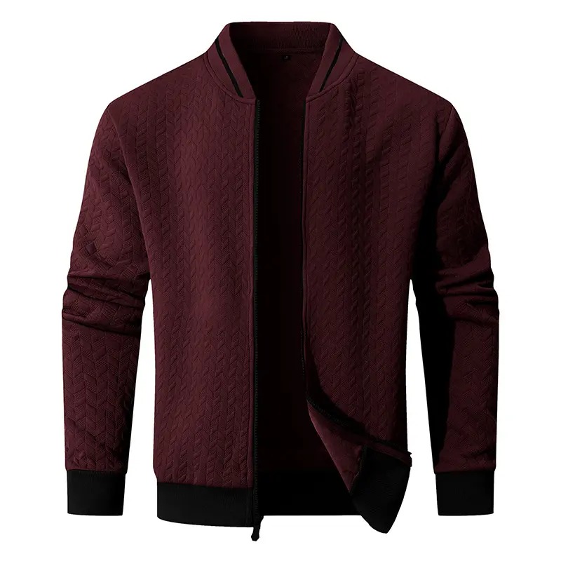 Men's Plain Varsity Bomber Jacket Lightweight Zip‑Up Stand Collar Coat Fitted Long Sleeve Outerwear
