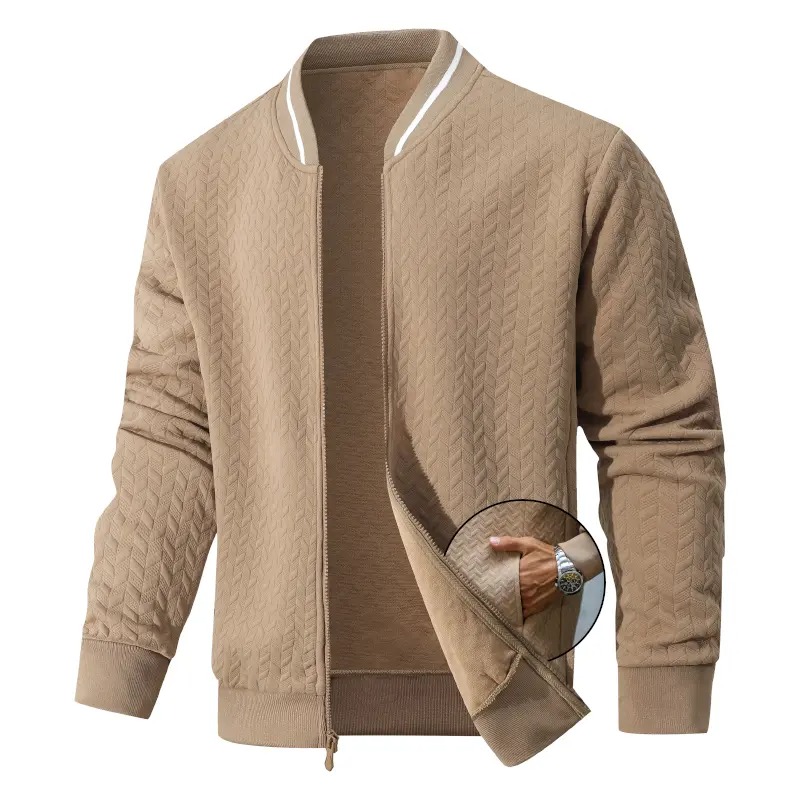 Men's Plain Varsity Bomber Jacket Lightweight Zip‑Up Stand Collar Coat Fitted Long Sleeve Outerwear